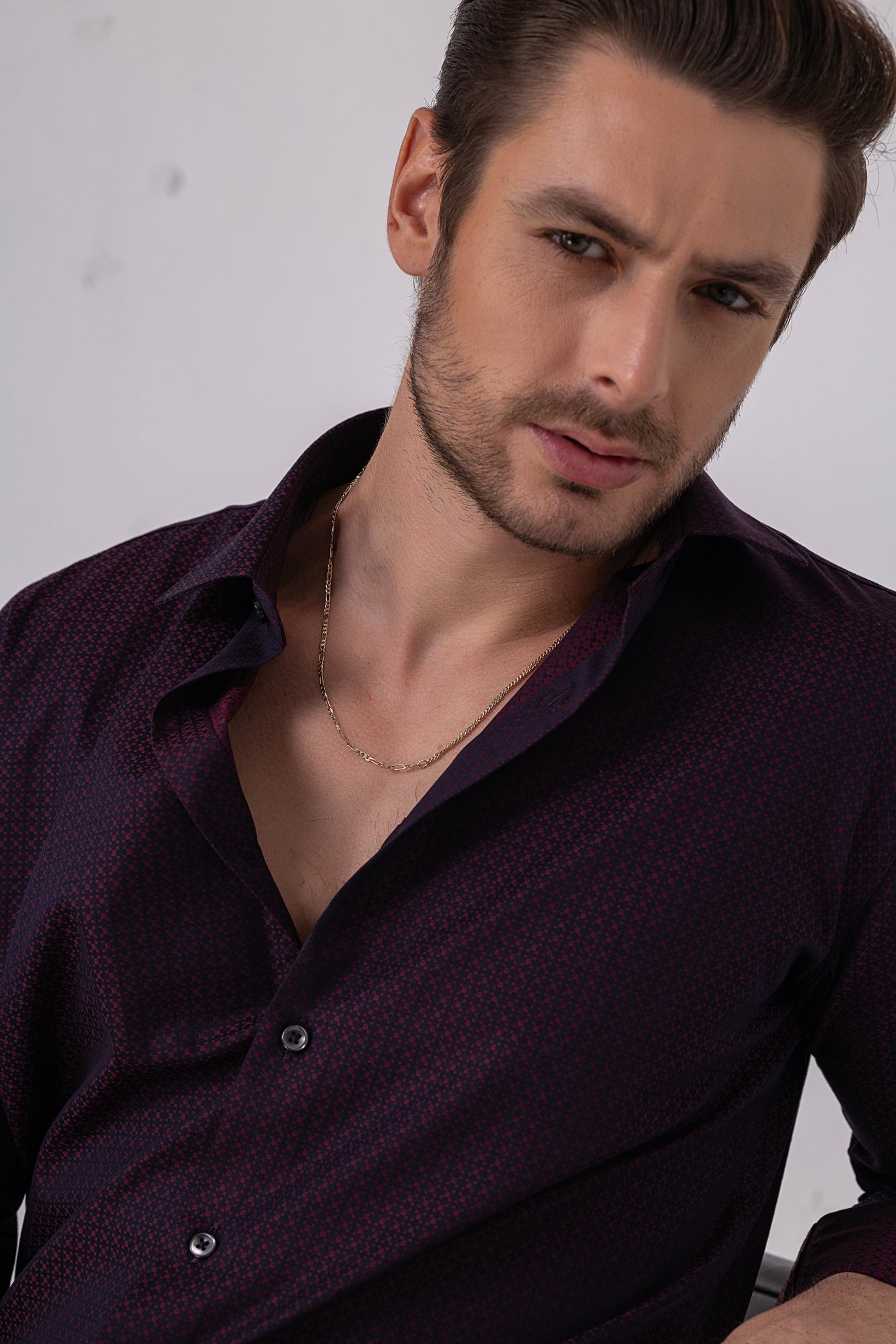 Burgundy Sophistication – 100% Cotton Jacquard Shirt. BE SHARP by Urban Thing