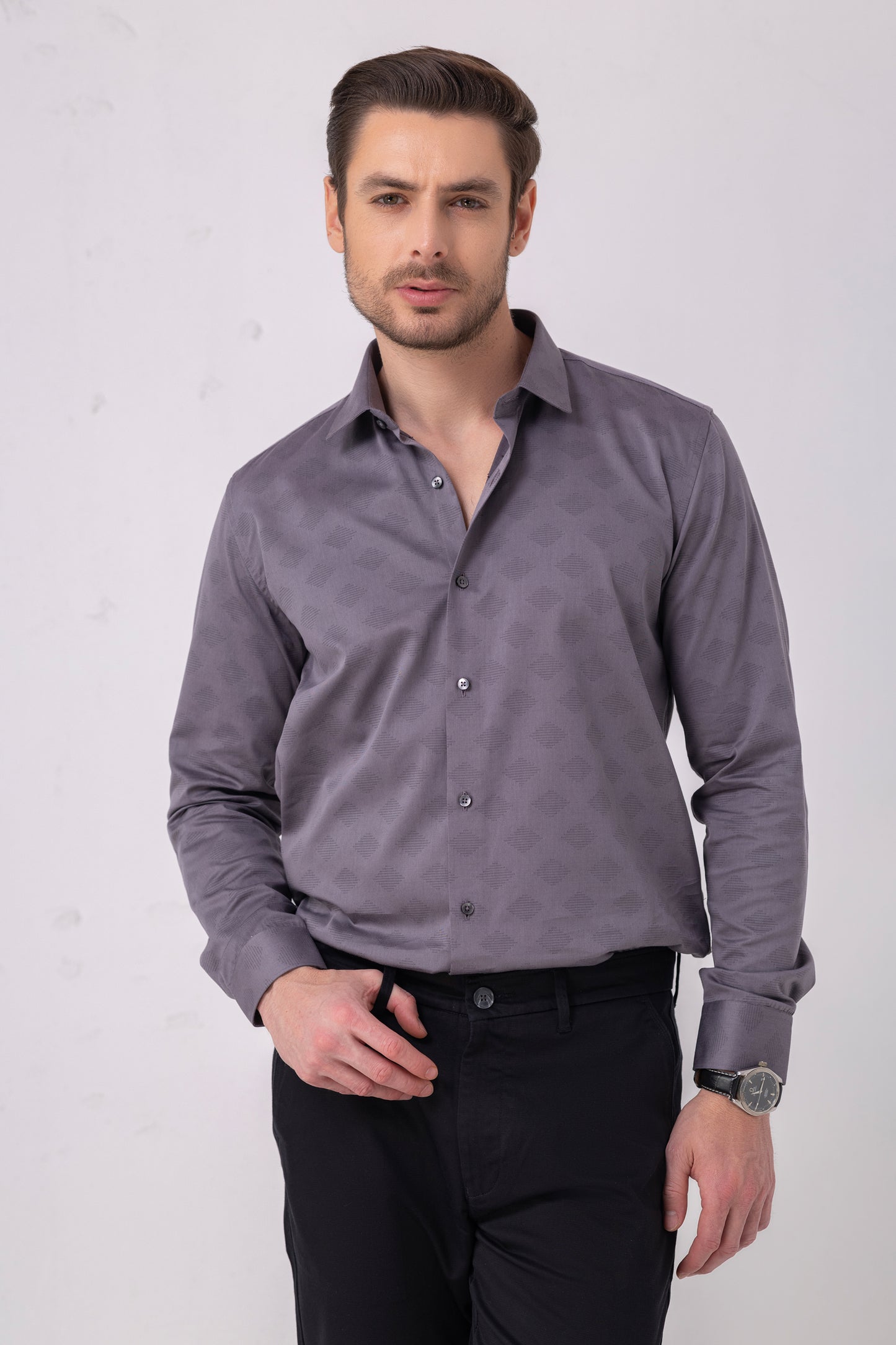 Lavender Elegance Cotton Jacquard Shirt. Vyne by Urban Thing.