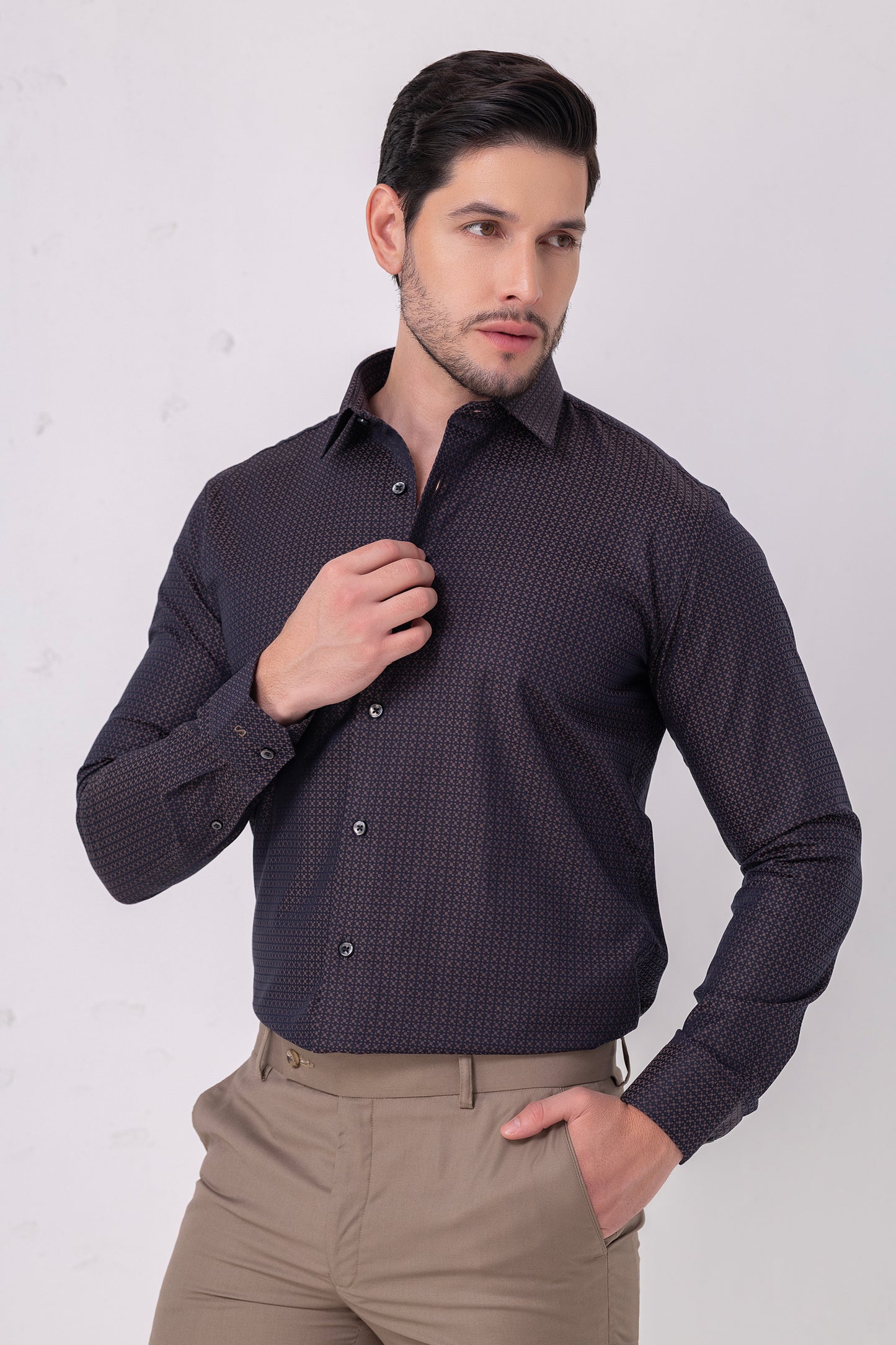Dotted Excellence – Navy - Maroon Jacquard Dot Pattern Cotton Shirt. BE SHARP by Urban Thing