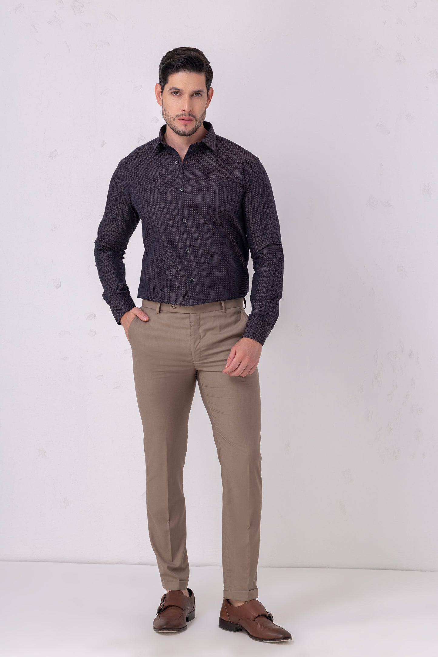 Dotted Excellence – Navy - Maroon Jacquard Dot Pattern Cotton Shirt. BE SHARP by Urban Thing