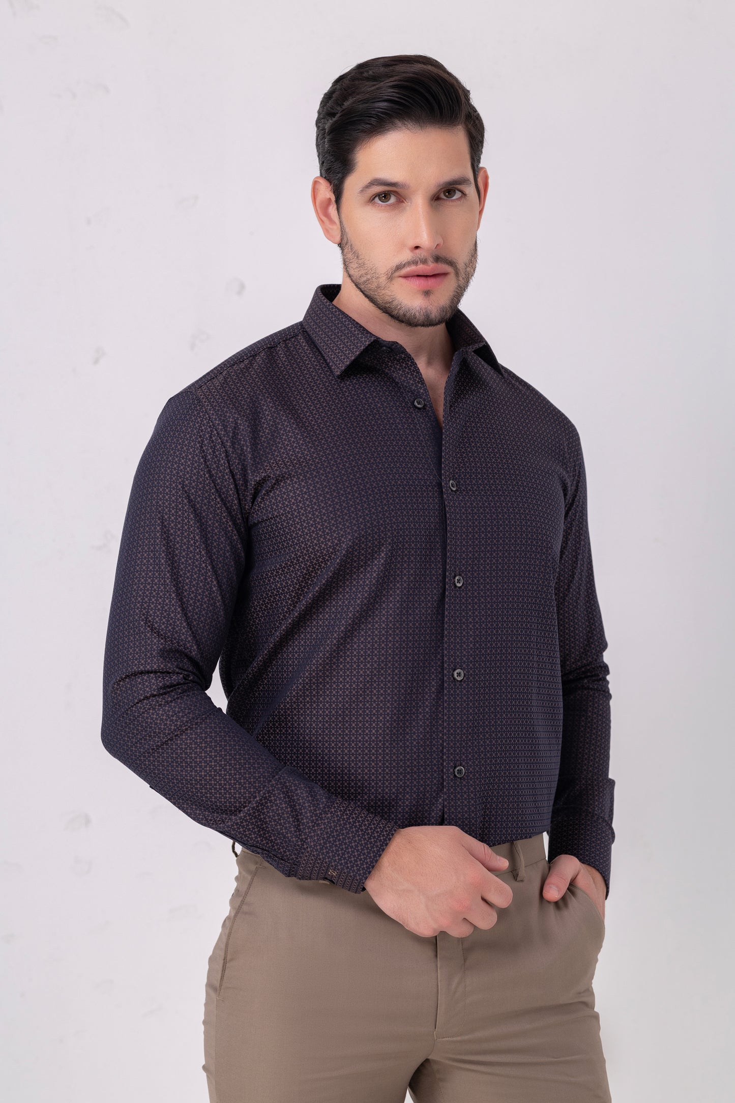 Dotted Excellence – Navy - Maroon Jacquard Dot Pattern Cotton Shirt. BE SHARP by Urban Thing