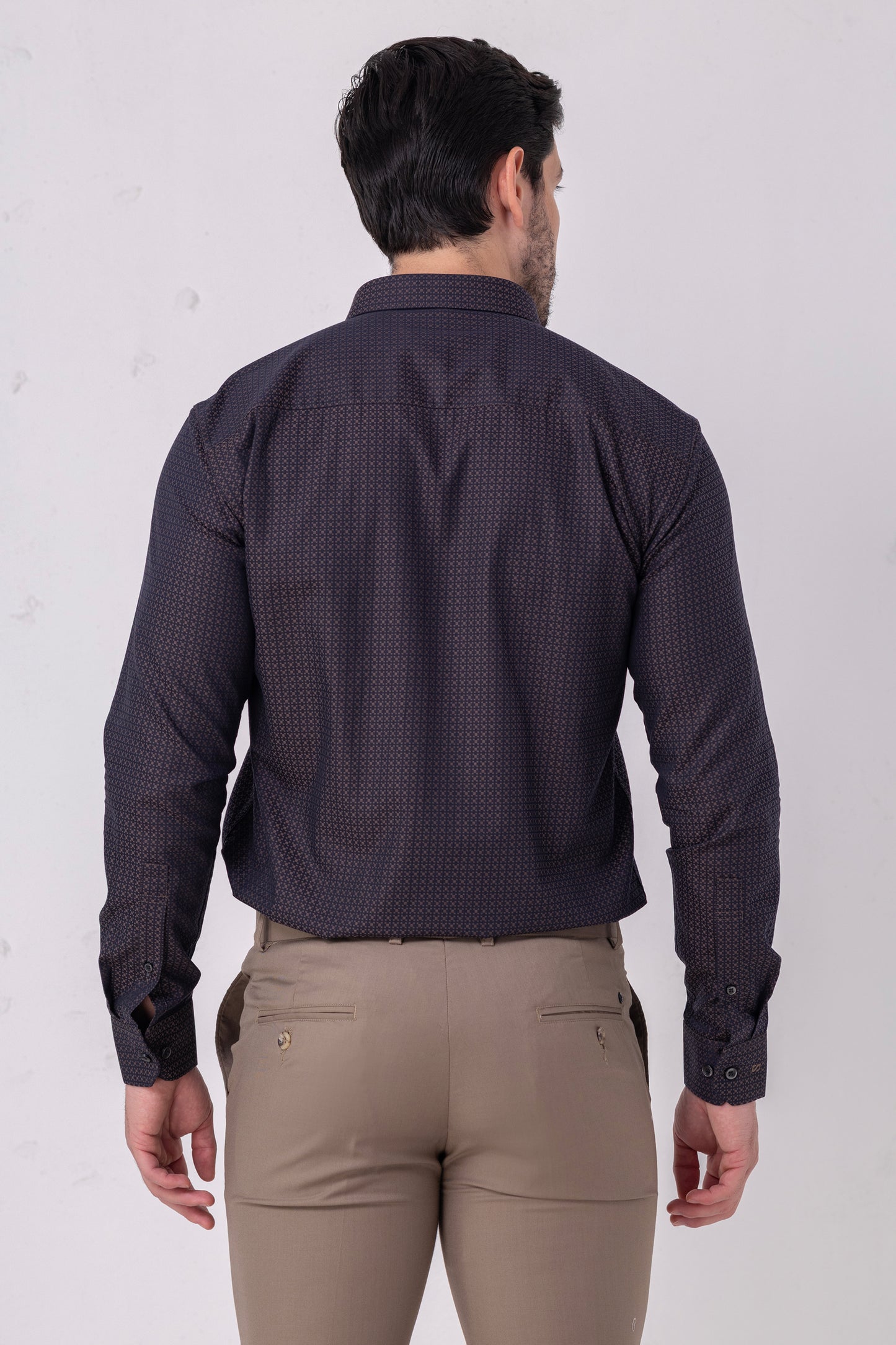 Dotted Excellence – Navy - Maroon Jacquard Dot Pattern Cotton Shirt. BE SHARP by Urban Thing