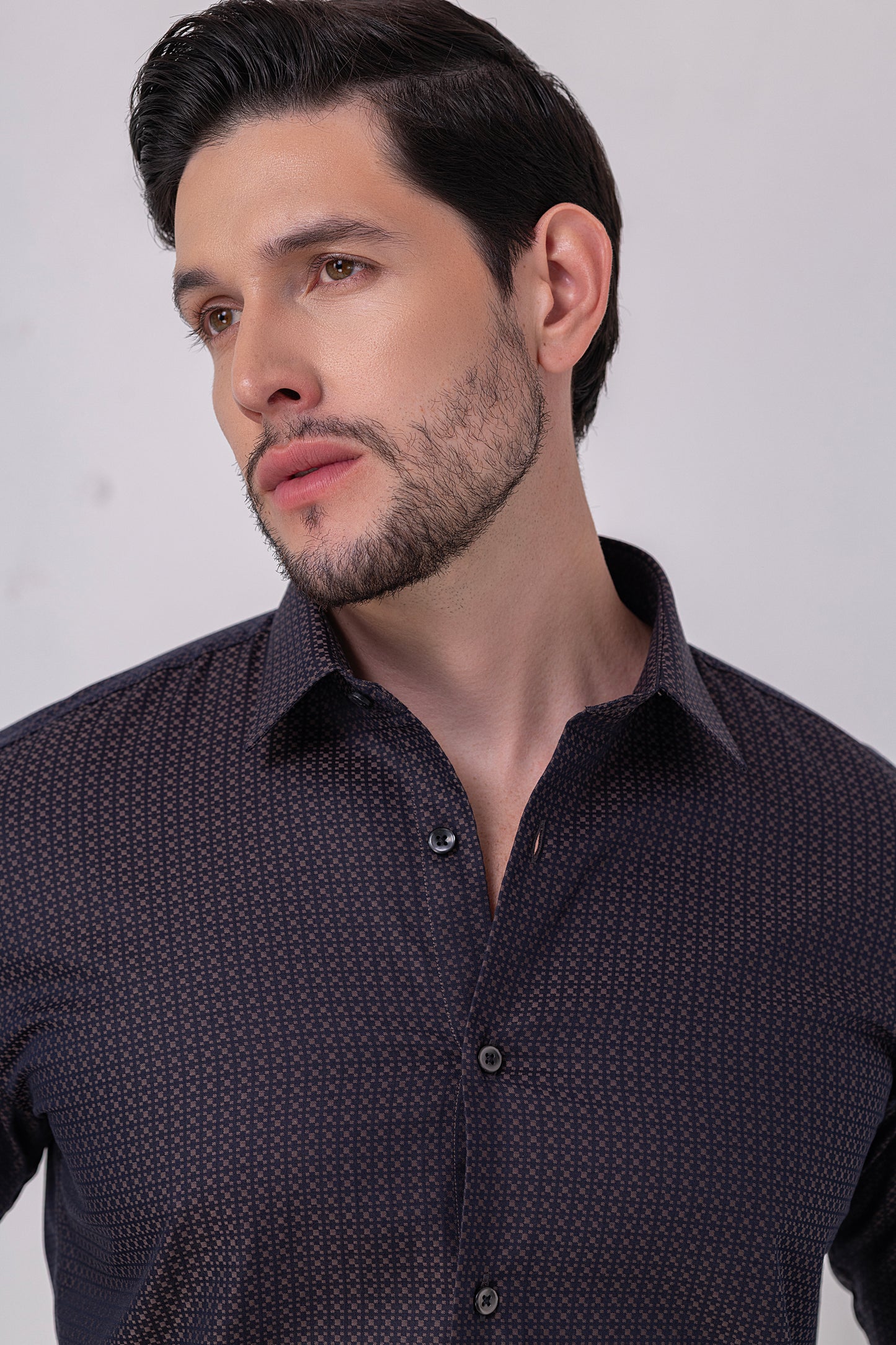 Dotted Excellence – Navy - Maroon Jacquard Dot Pattern Cotton Shirt. BE SHARP by Urban Thing