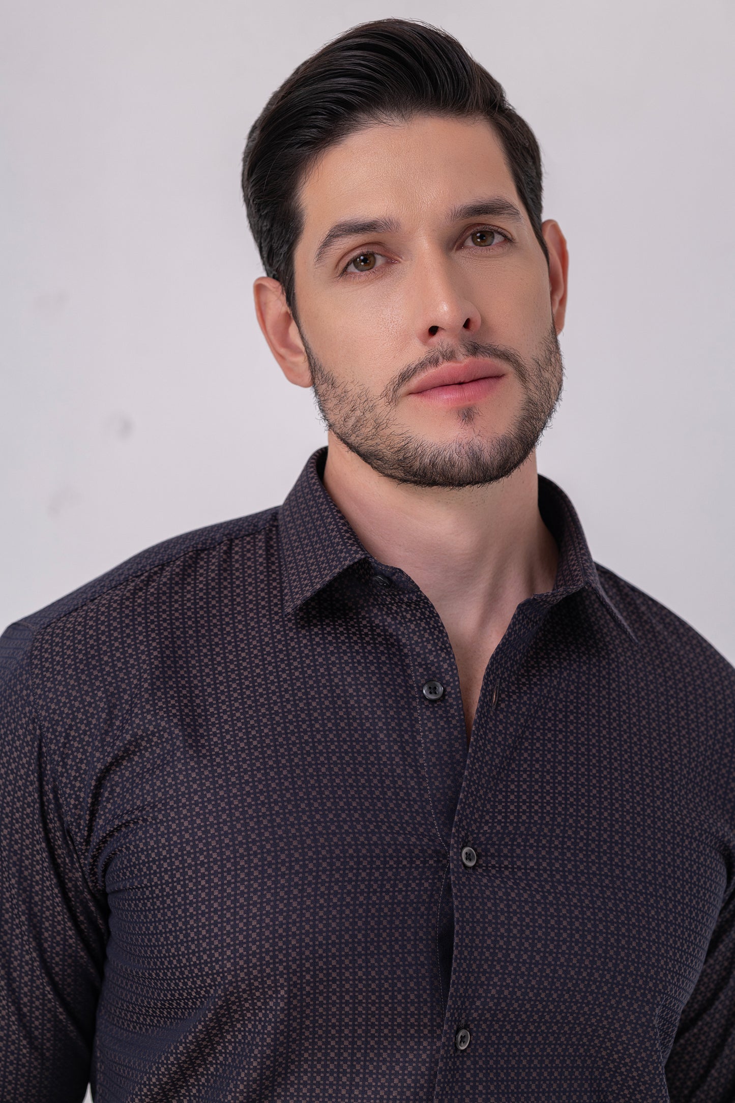 Dotted Excellence – Navy - Maroon Jacquard Dot Pattern Cotton Shirt. BE SHARP by Urban Thing