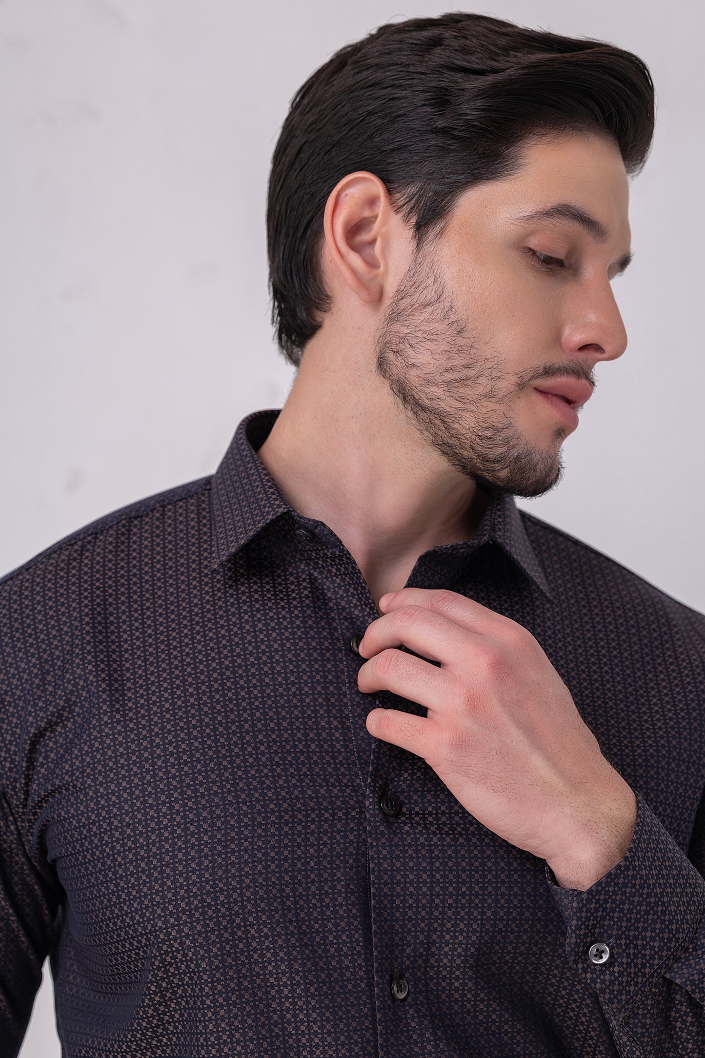 Dotted Excellence – Navy - Maroon Jacquard Dot Pattern Cotton Shirt. BE SHARP by Urban Thing