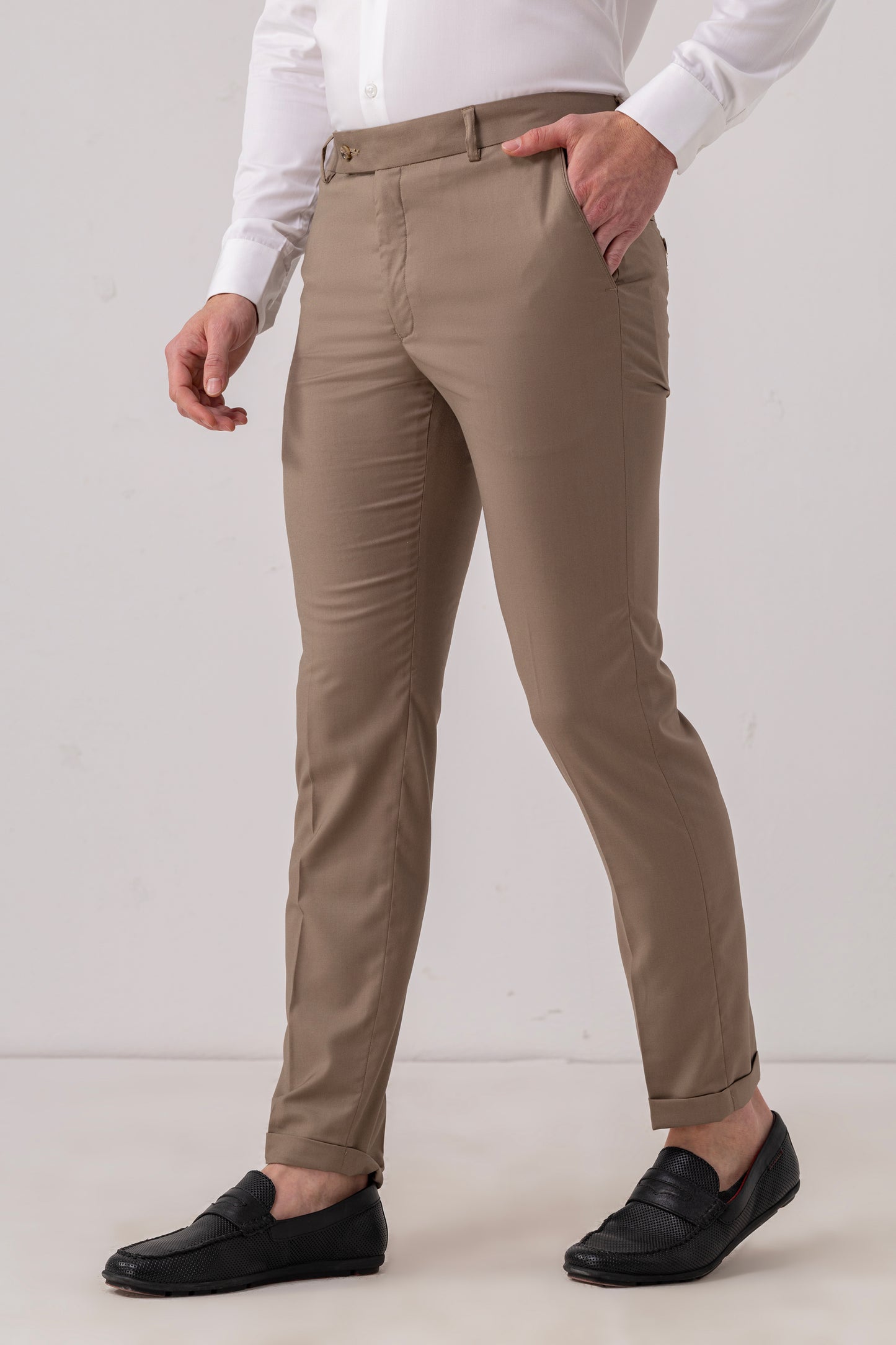 Urban Thing Classic Fit Brown Cotton Blend Trousers