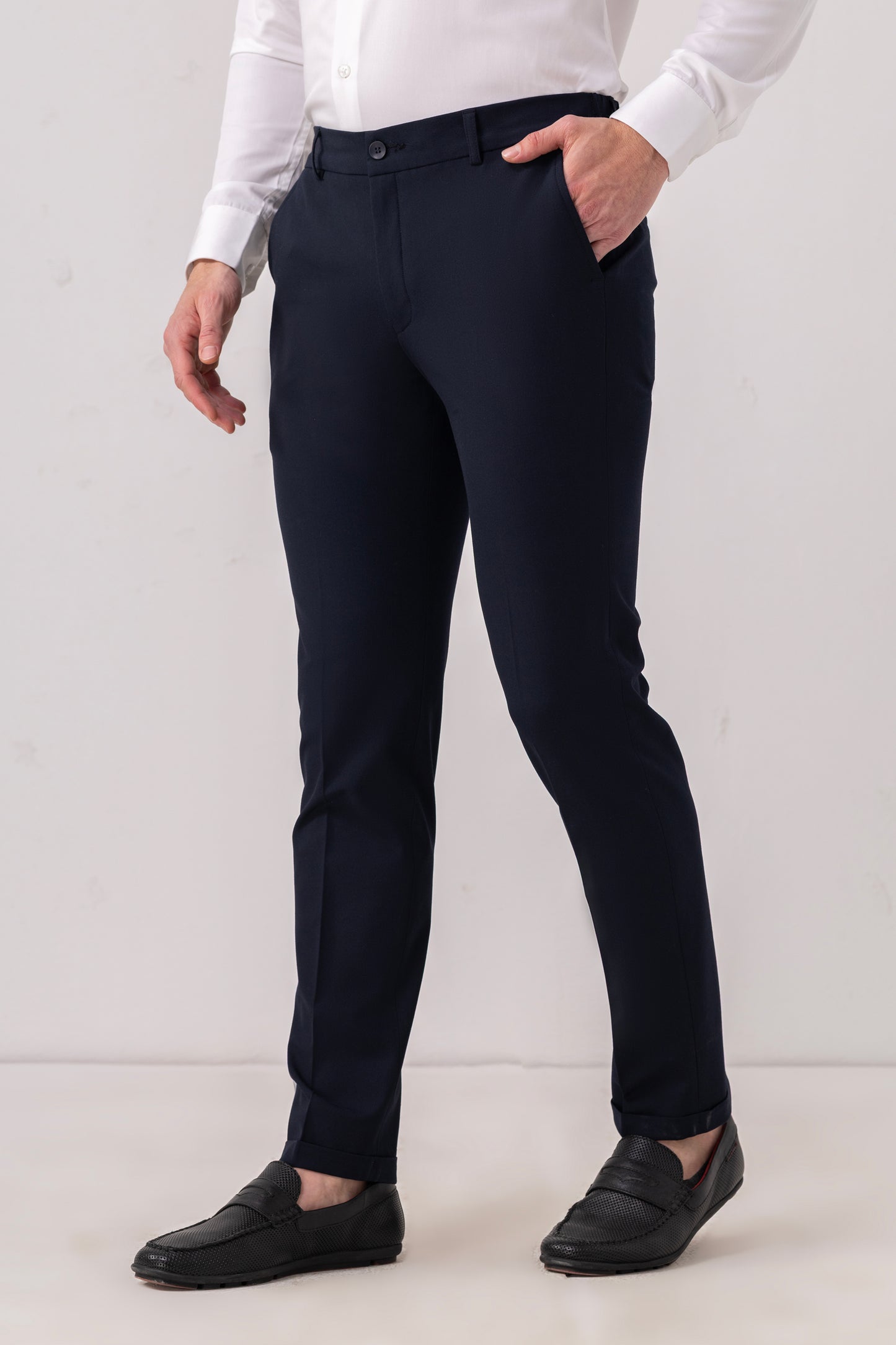 Urban Thing Navy Slim Fit Terry Rayon Formal Trouser