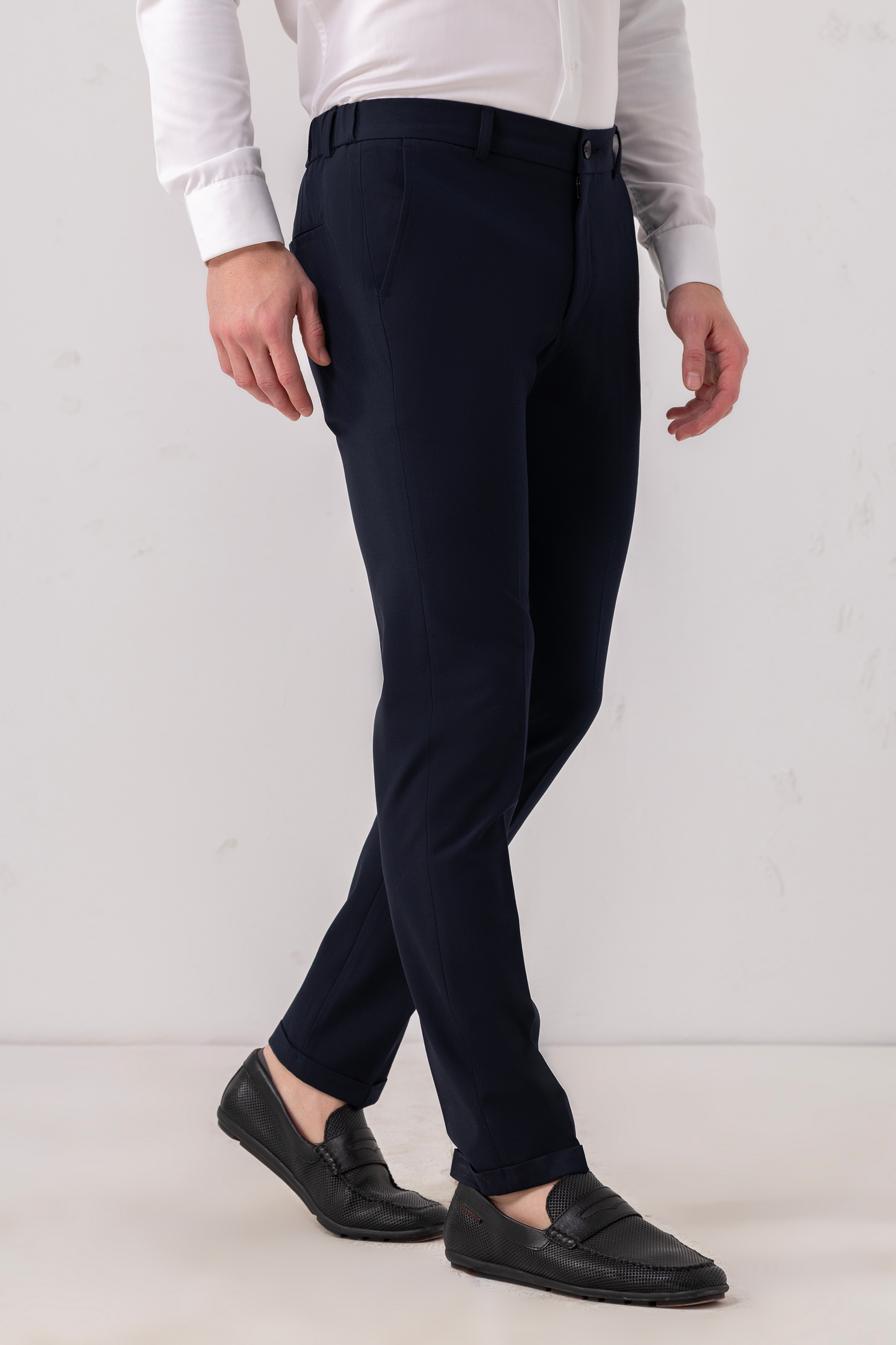 Urban Thing Navy Slim Fit Terry Rayon Formal Trouser