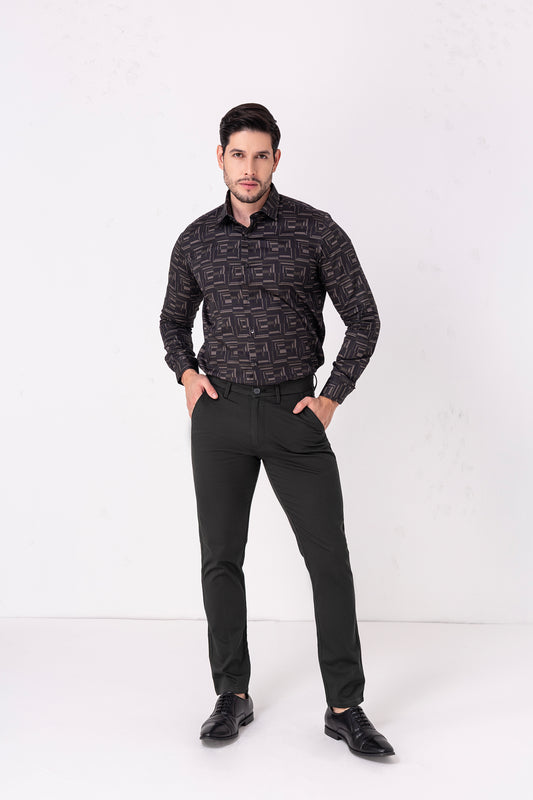 Satin Geometric Shirt – Black & Grey. Vyne by Urban Thing.