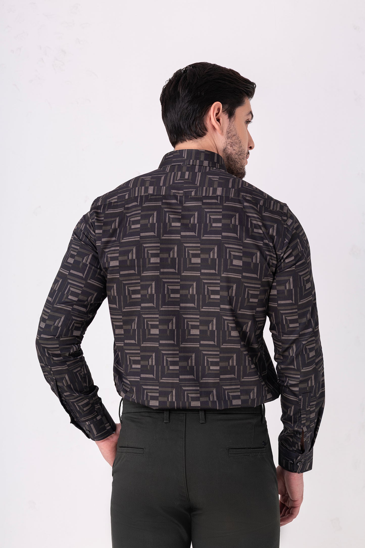 Satin Geometric Shirt – Black & Grey. Vyne by Urban Thing.