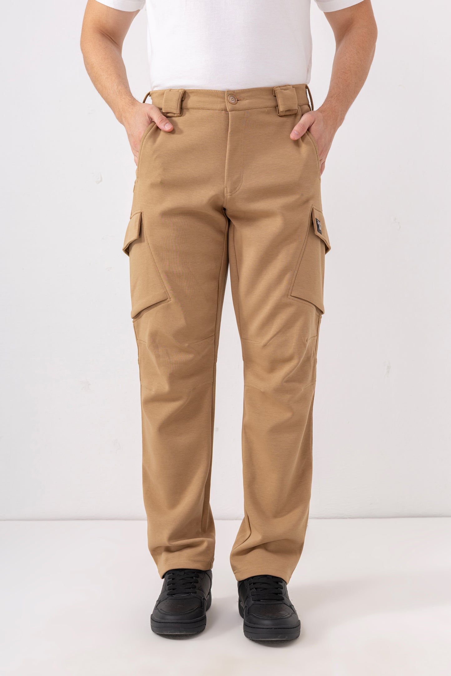 Tactical Streetwear – Brown Stretch Cargo Pants for Men