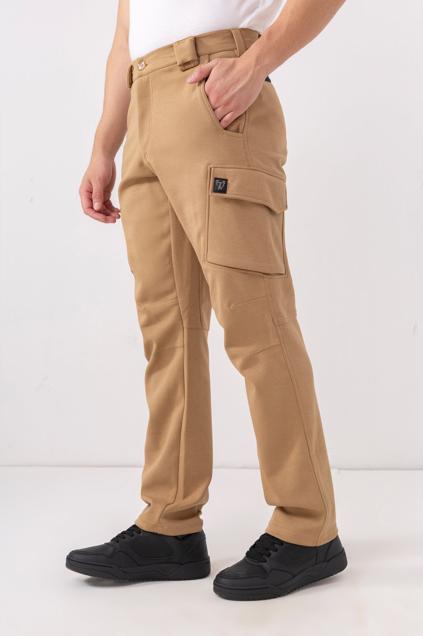 Tactical Streetwear – Brown Stretch Cargo Pants for Men