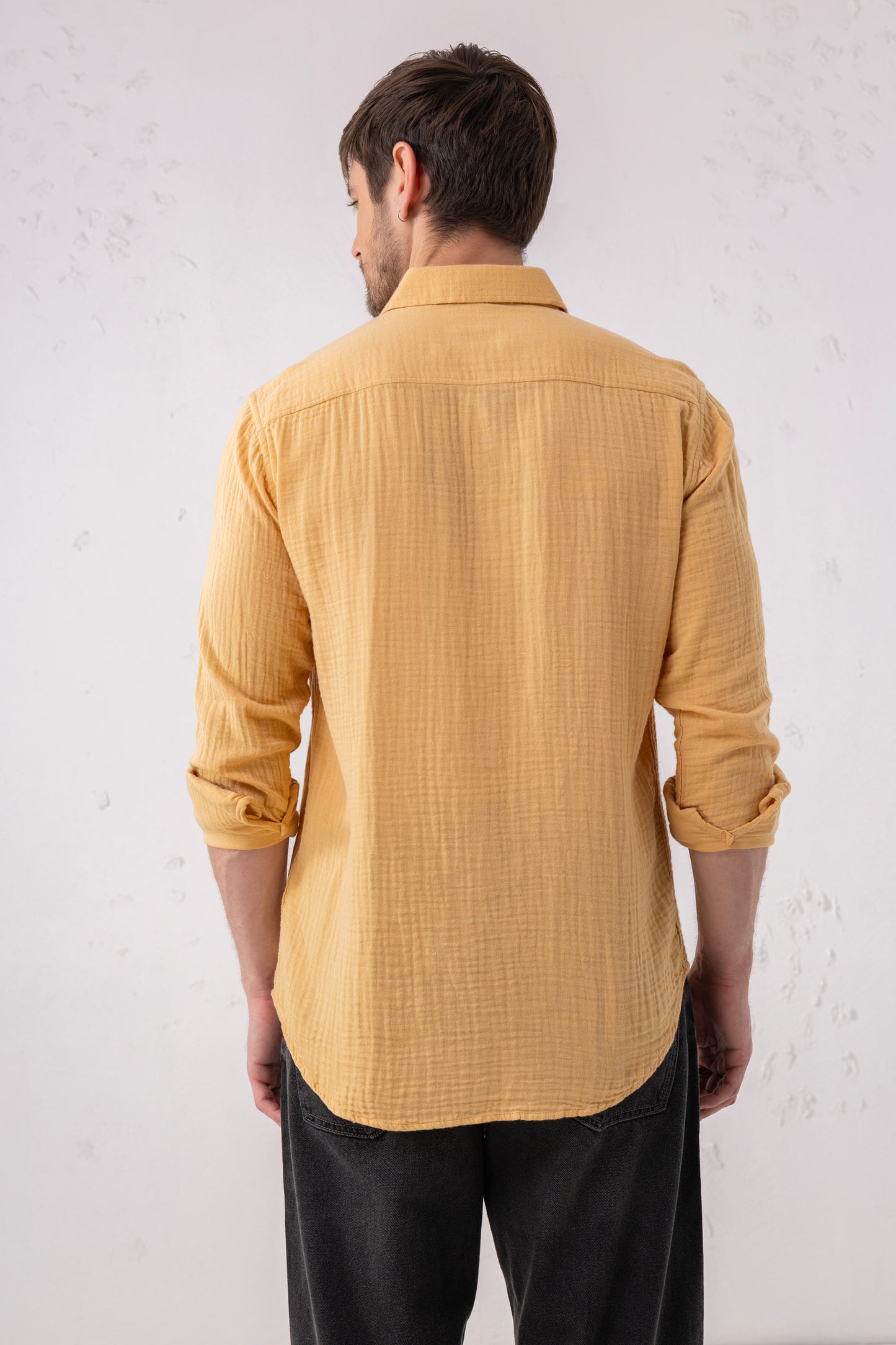 Yellow Mustard Seersucker Shirt – Double-Layer Cotton