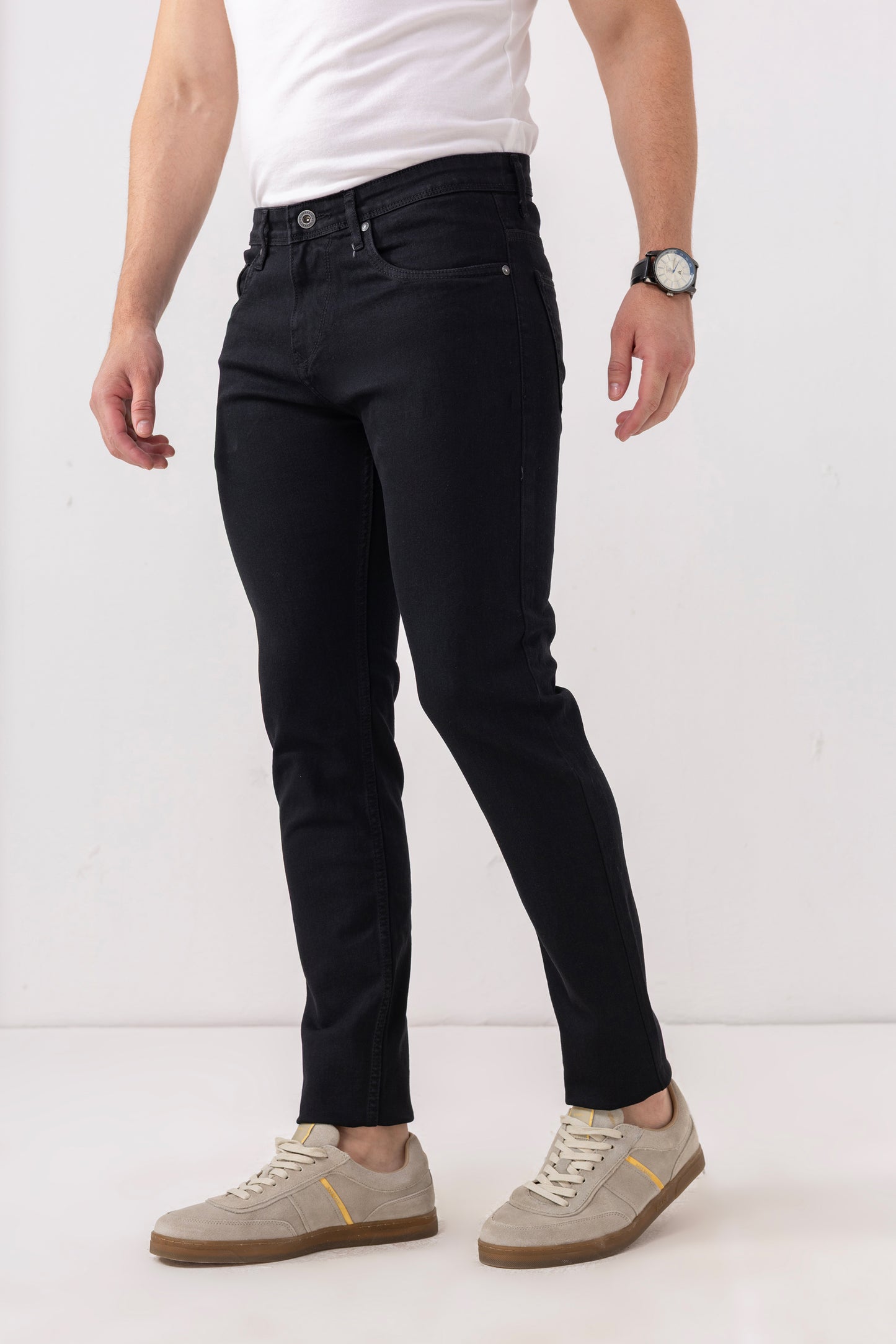 Urban Thing Men’s Jet Black Clean Look Stretch Denim Jeans