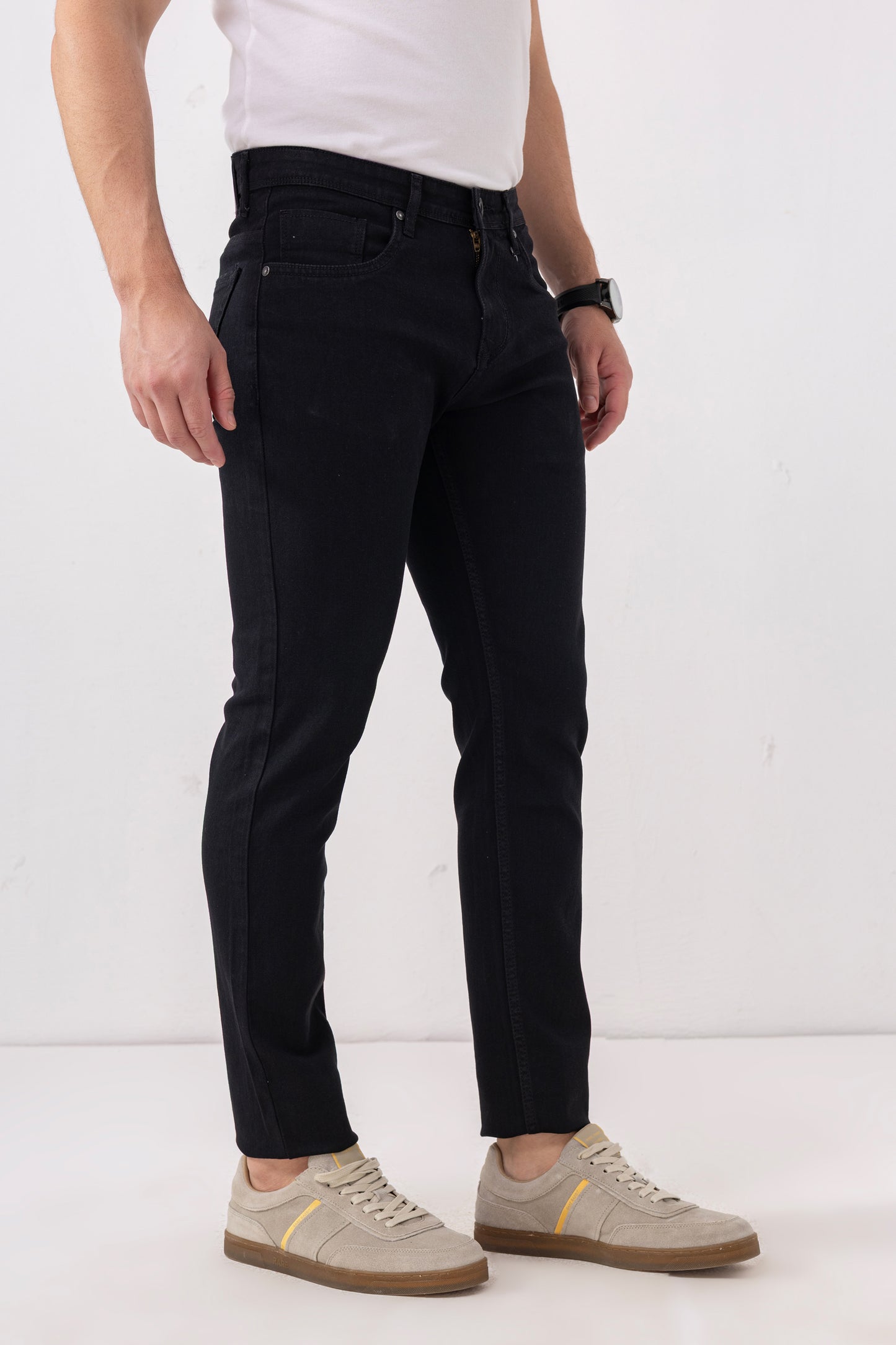 Urban Thing Men’s Jet Black Clean Look Stretch Denim Jeans