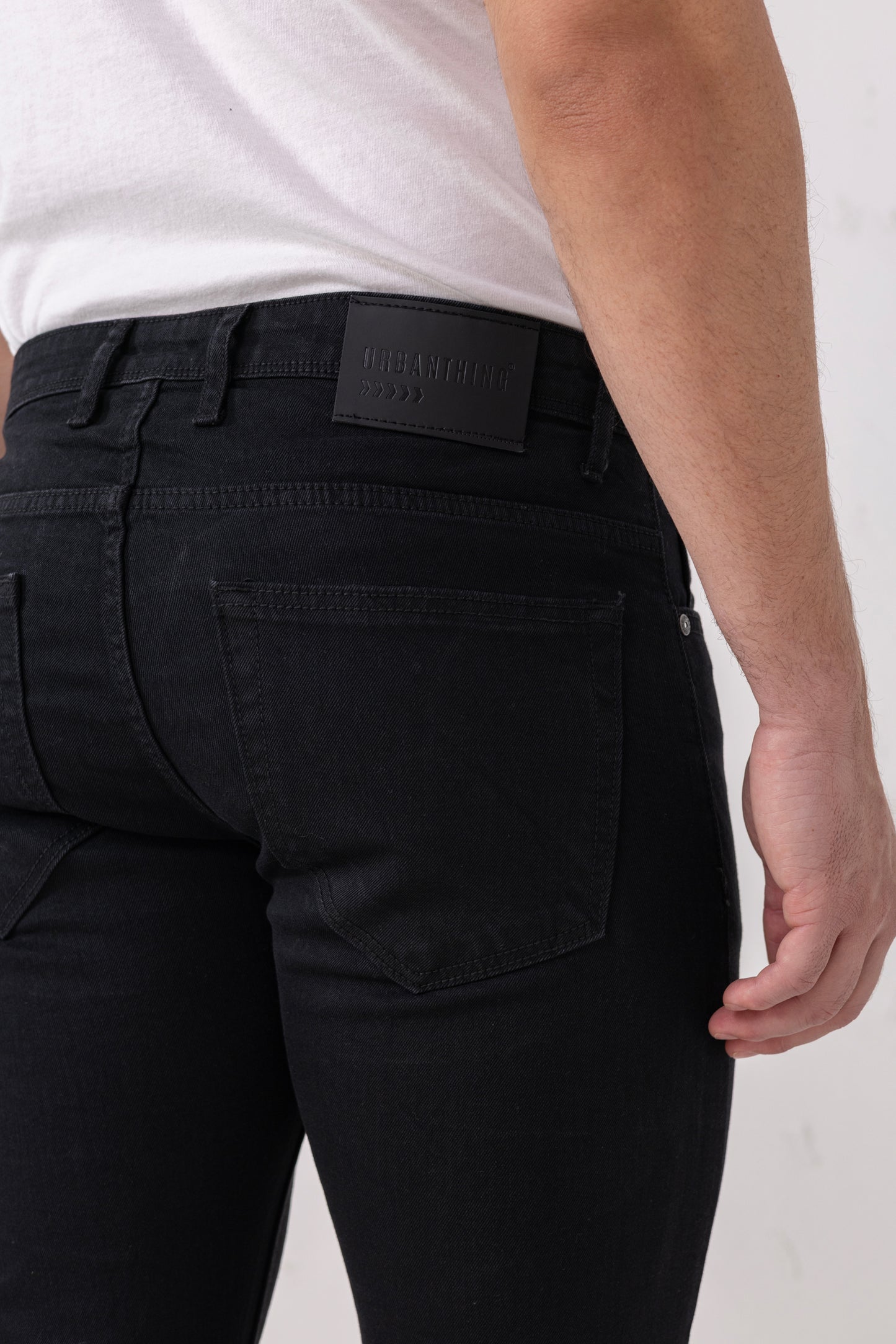 Urban Thing Men’s Jet Black Clean Look Stretch Denim Jeans