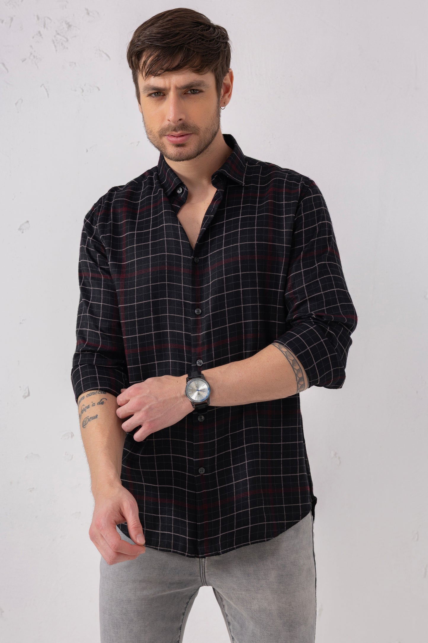 Black & Maroon Grid Shirt
