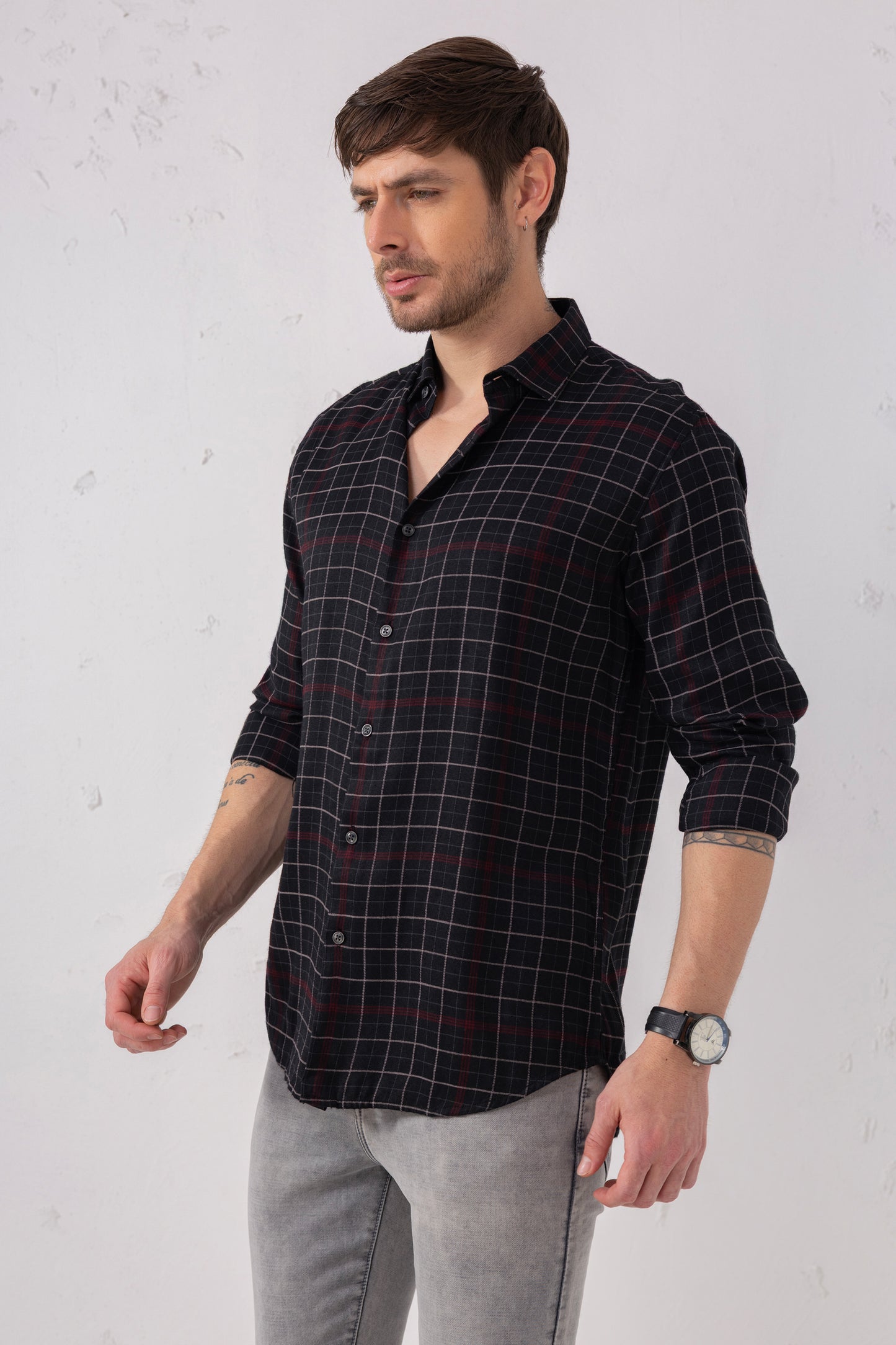 Black & Maroon Grid Shirt