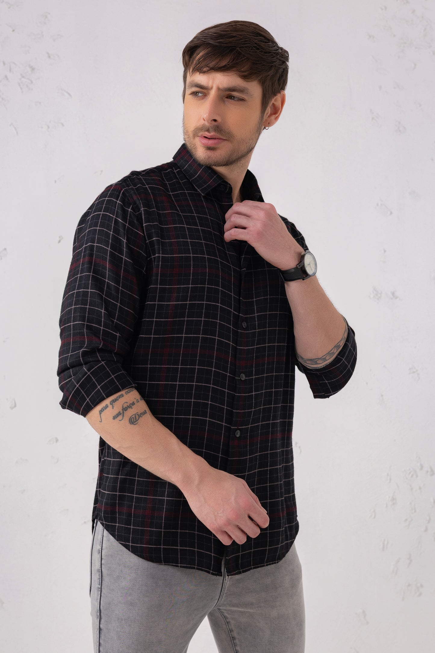 Black & Maroon Grid Shirt