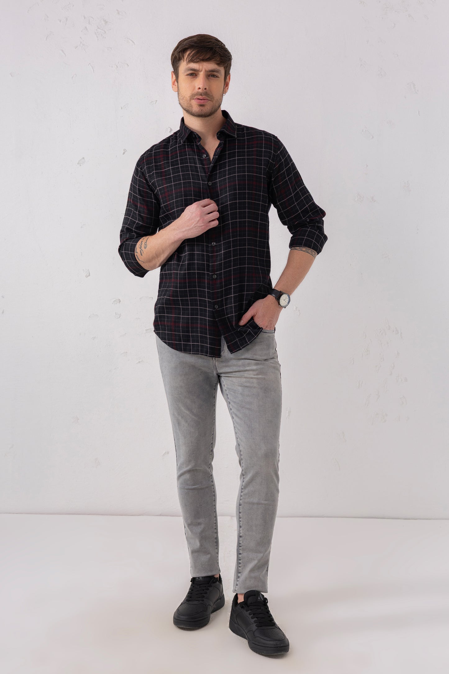 Black & Maroon Grid Shirt