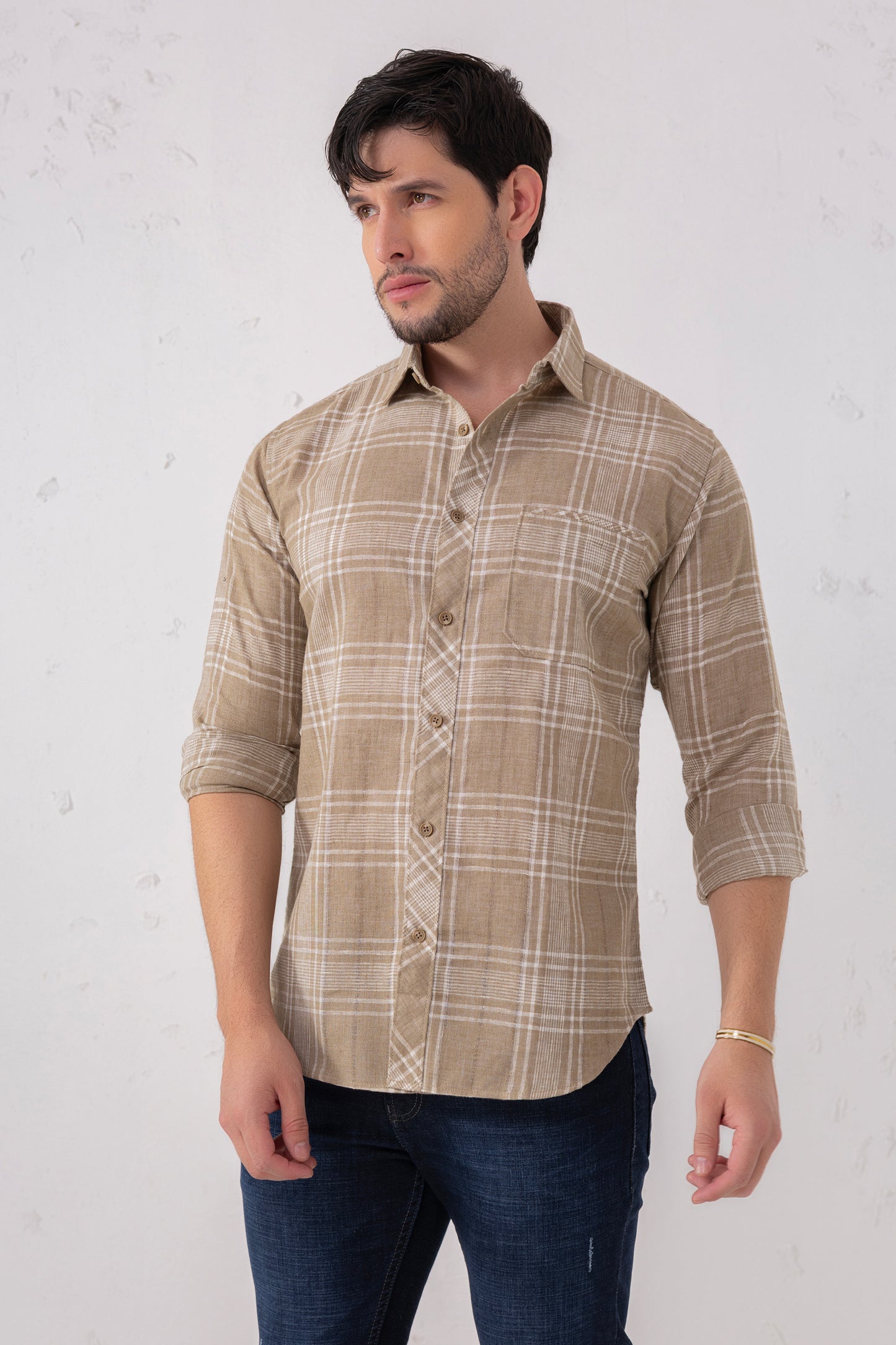 Cotton Blend Brown Check Heritage Shirt