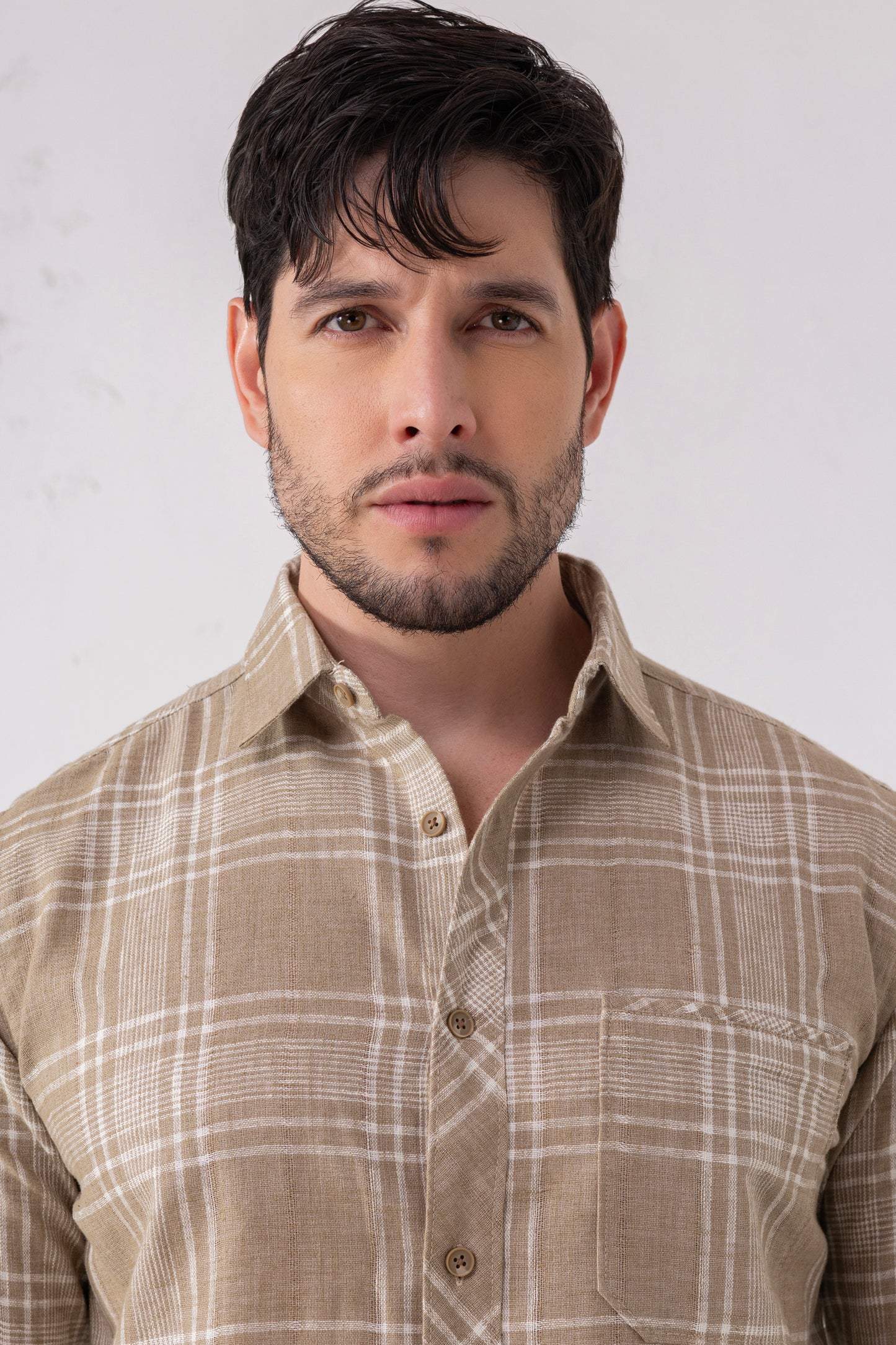 Cotton Blend Brown Check Heritage Shirt