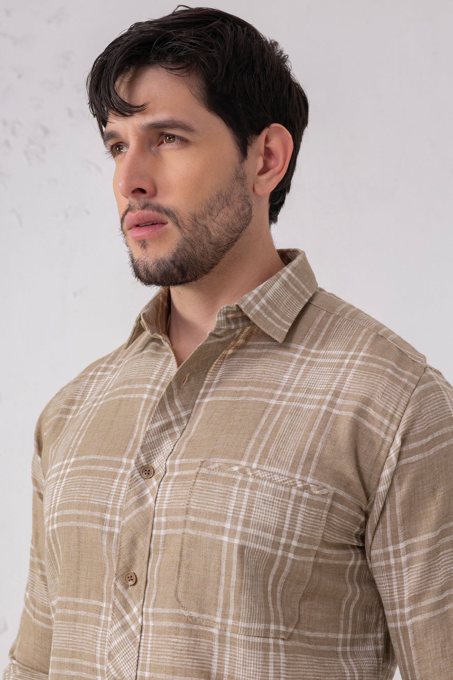Cotton Blend Brown Check Heritage Shirt