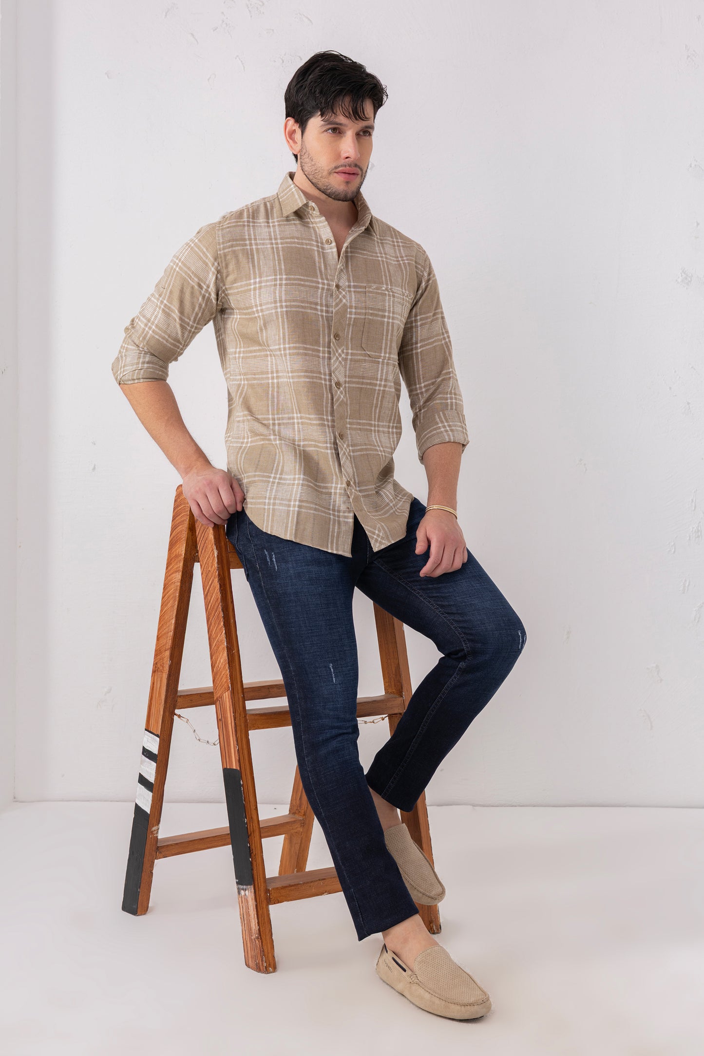 Cotton Blend Brown Check Heritage Shirt