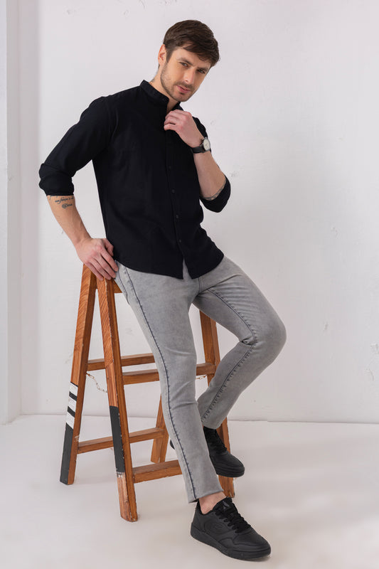 Black Mandarin Collar Shirt – 100% Cotton