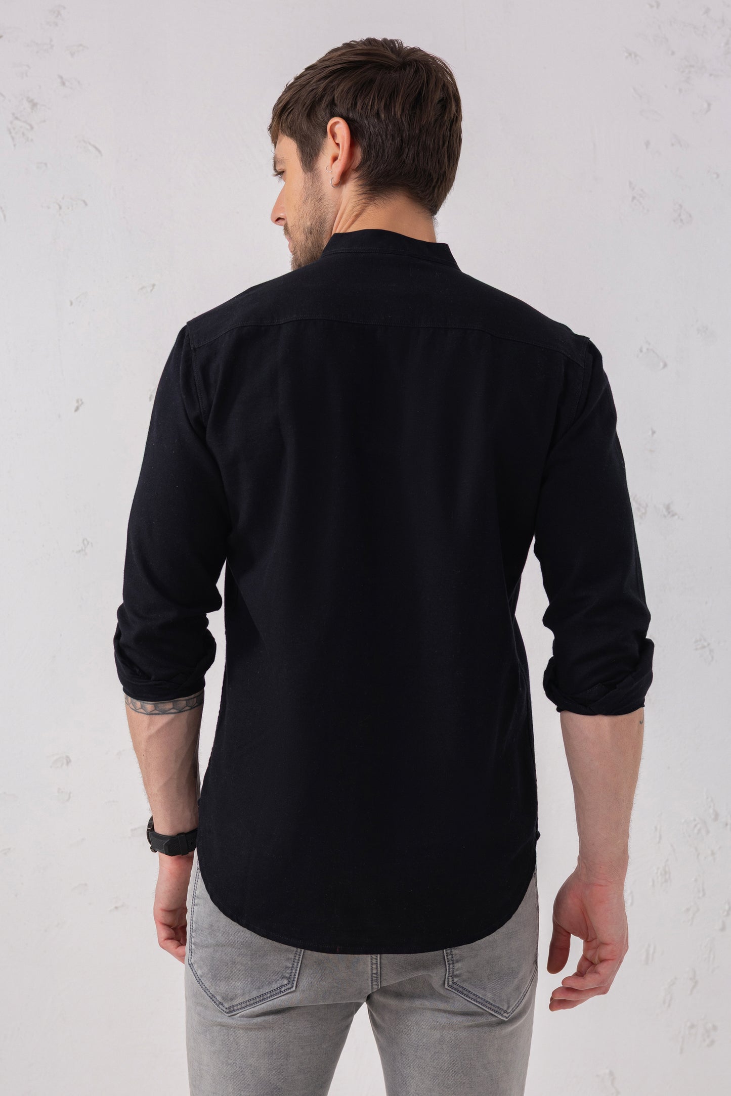 Black Mandarin Collar Shirt – 100% Cotton