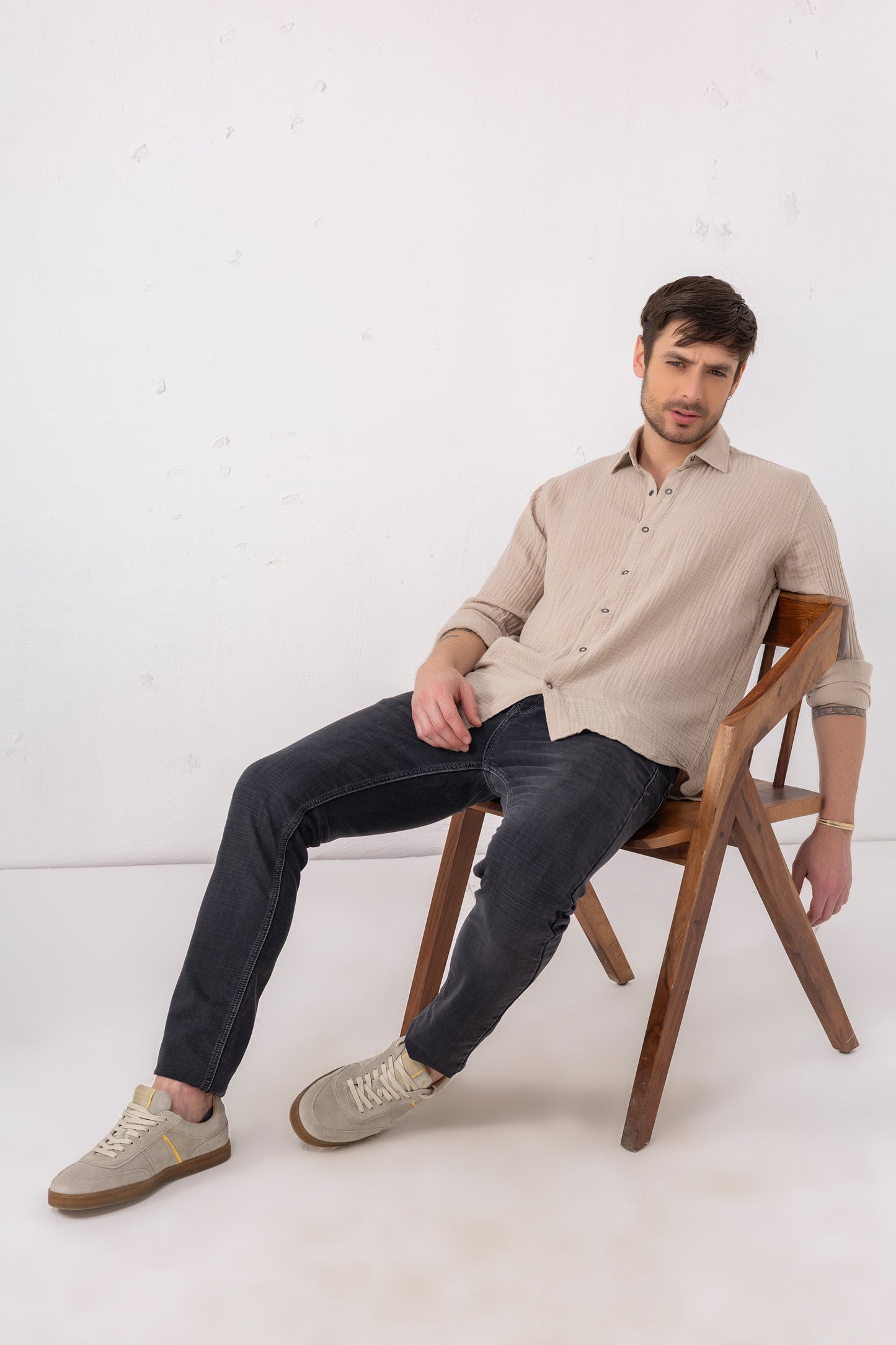 Double Cloth Beige Shirt – 100% Cotton