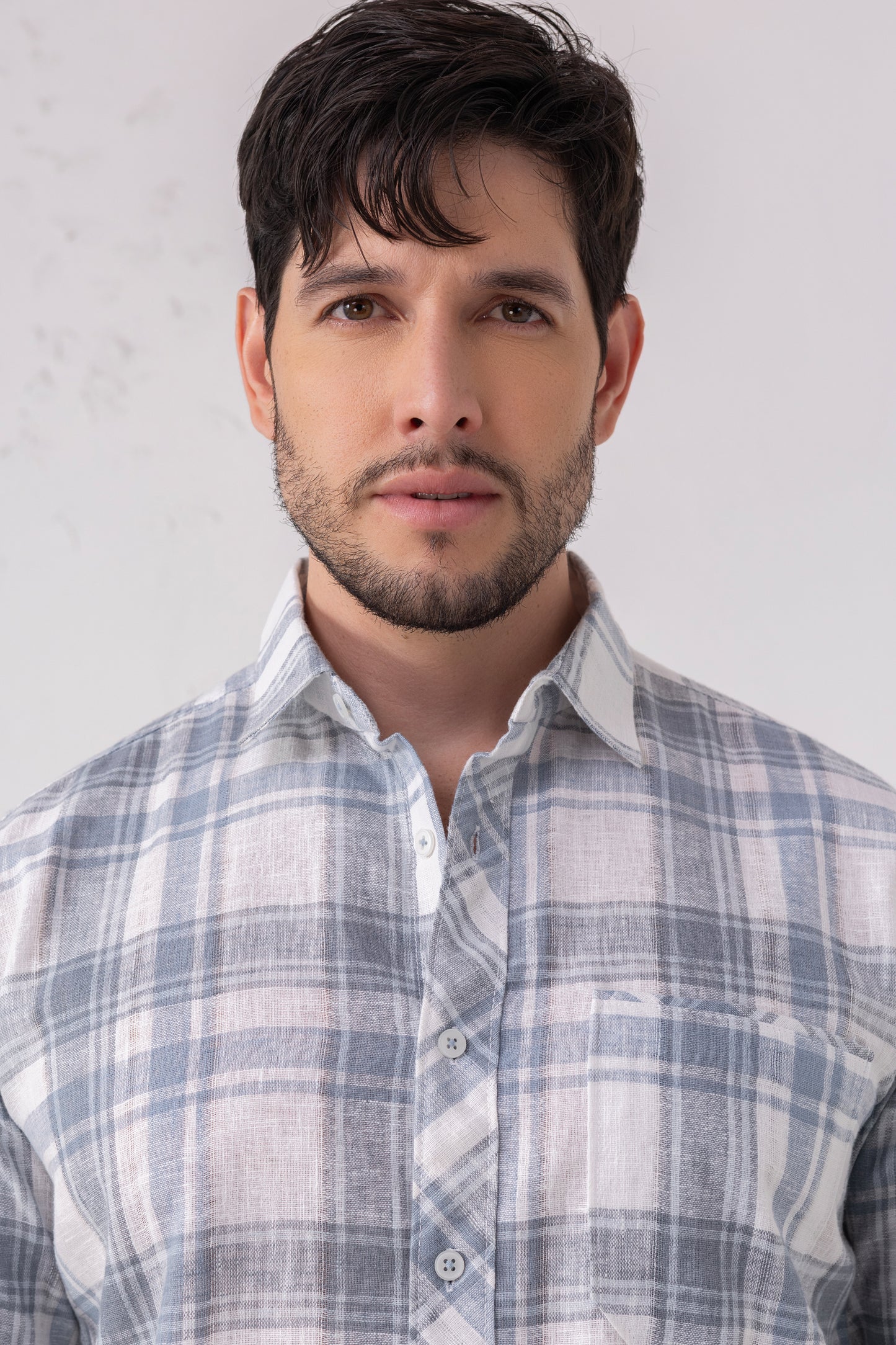 Azure Heritage: Linen Blend Blue Check Shirt