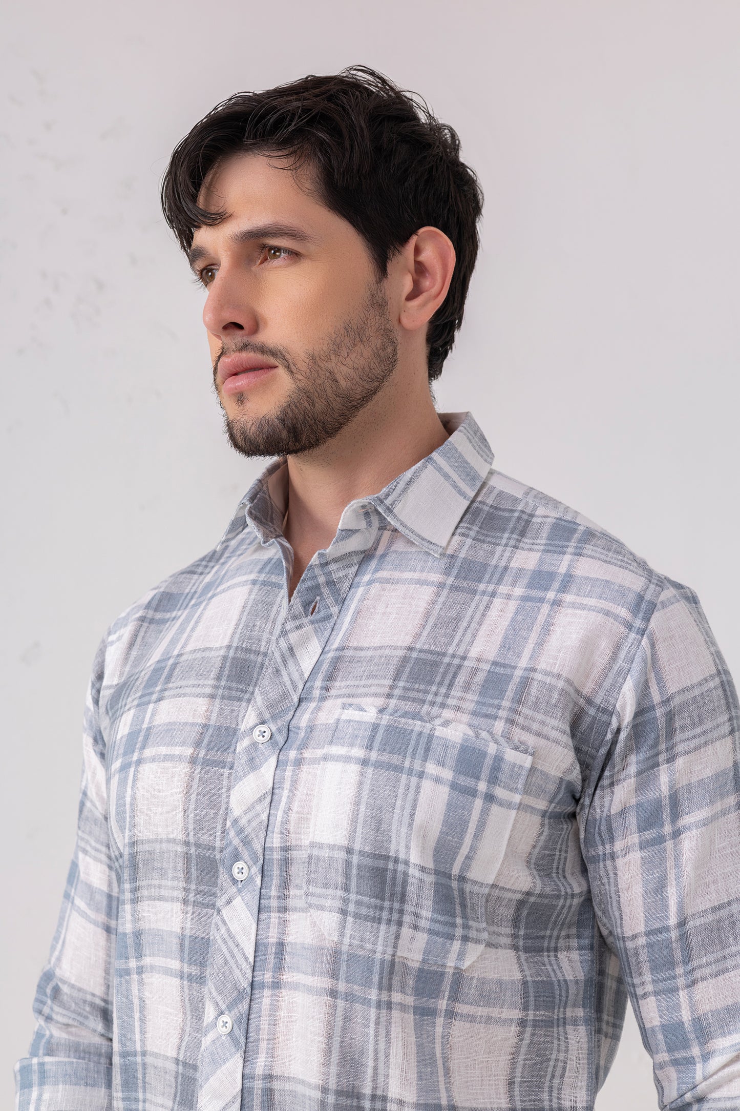 Azure Heritage: Linen Blend Blue Check Shirt
