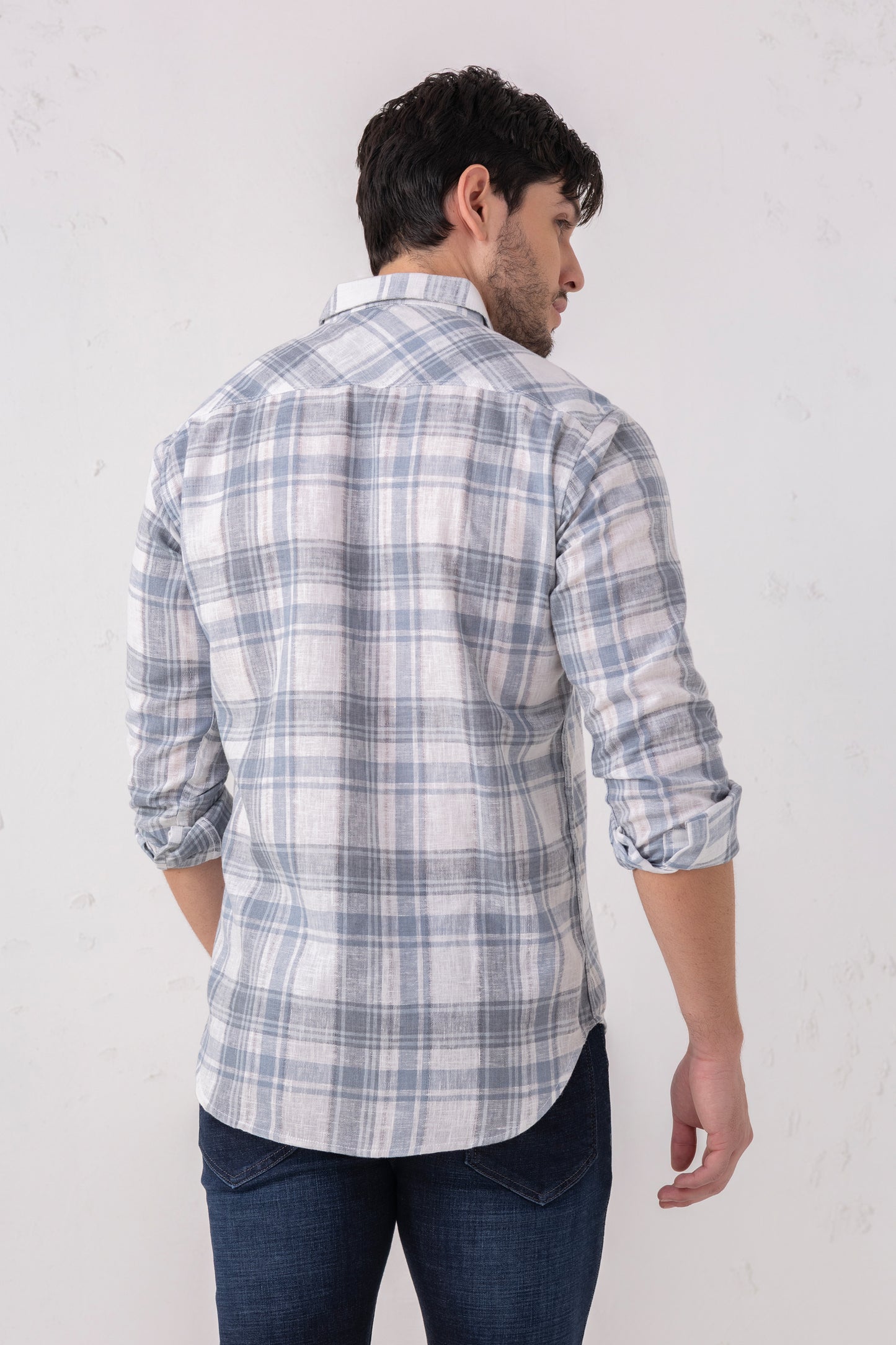 Azure Heritage: Linen Blend Blue Check Shirt
