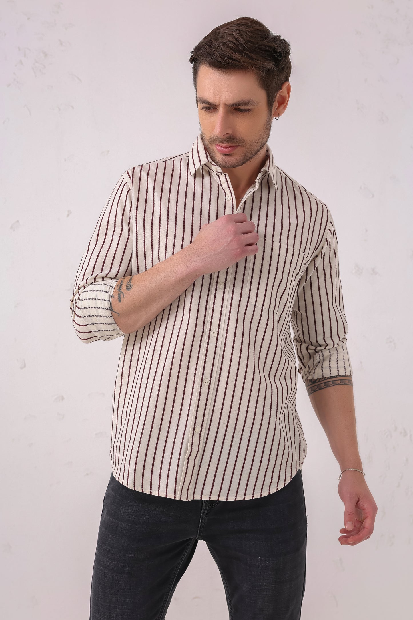 Striped Cotton Shirt in Rust