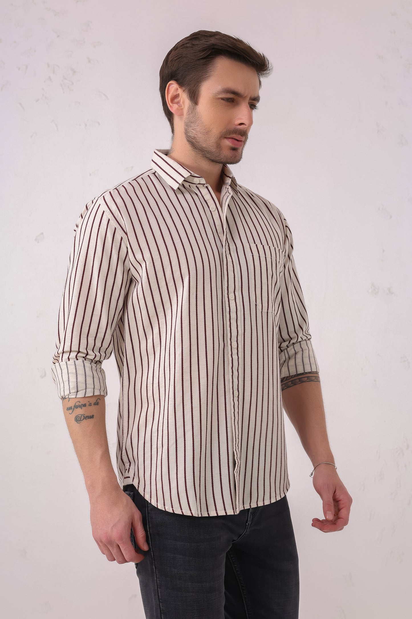 Striped Cotton Shirt in Rust