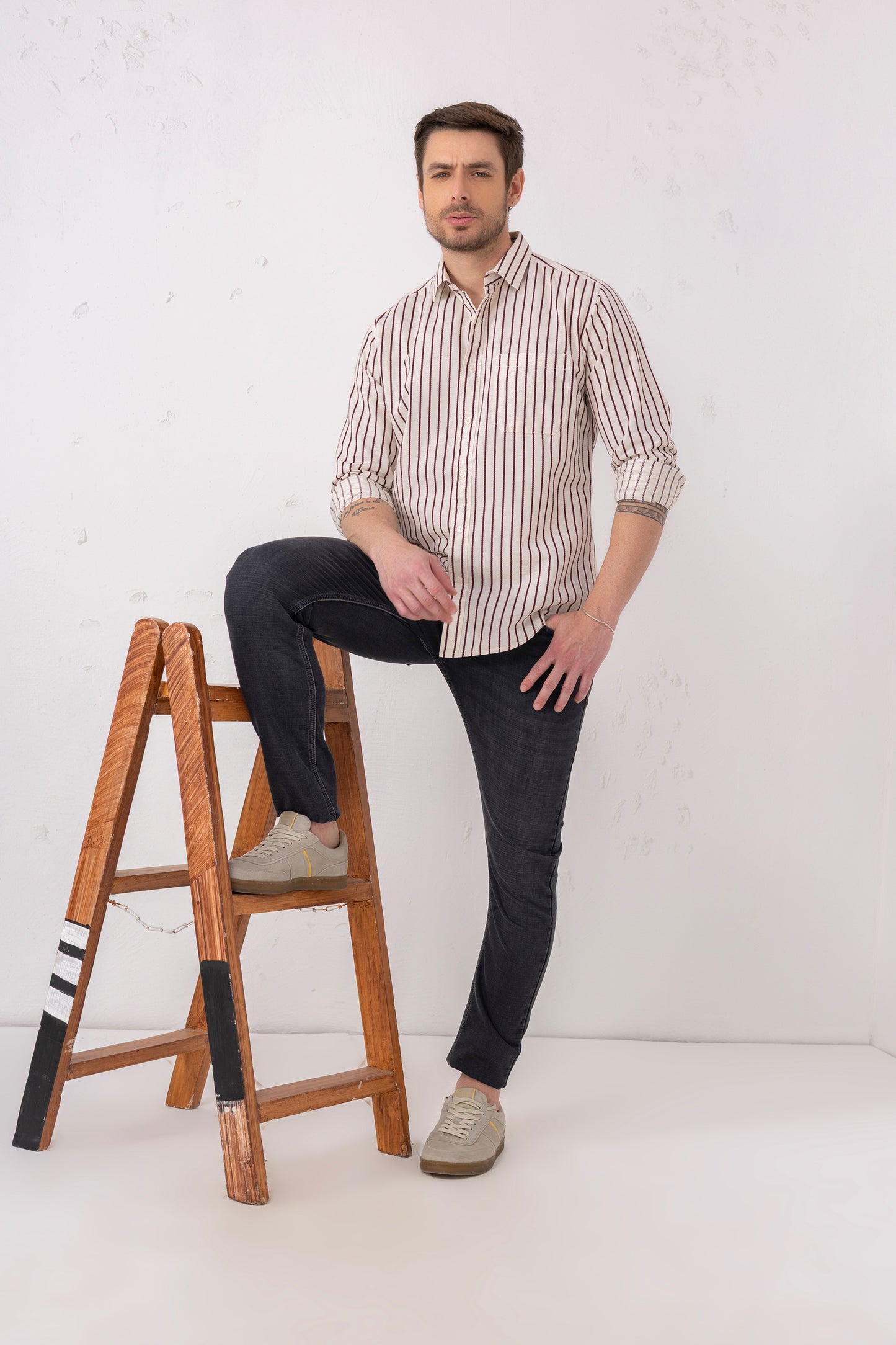 Striped Cotton Shirt in Rust