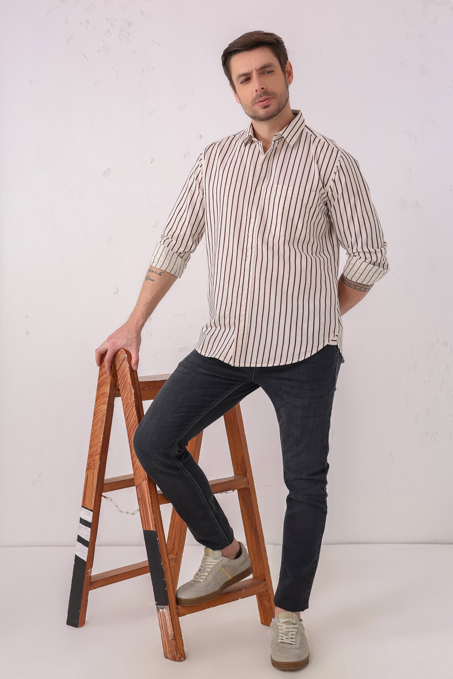 Striped Cotton Shirt in Rust