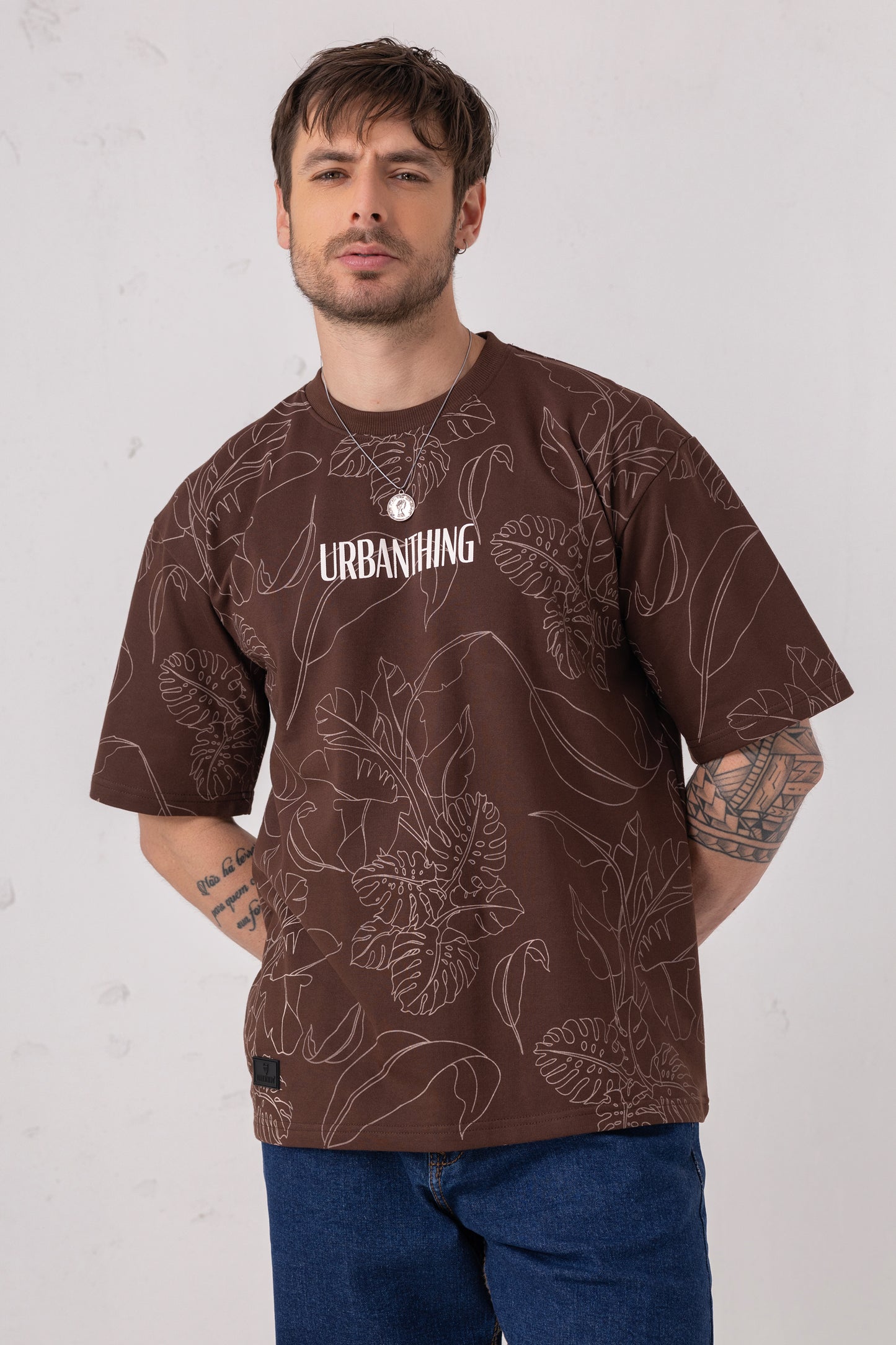 Leaf Print Oversized Graphic Tee