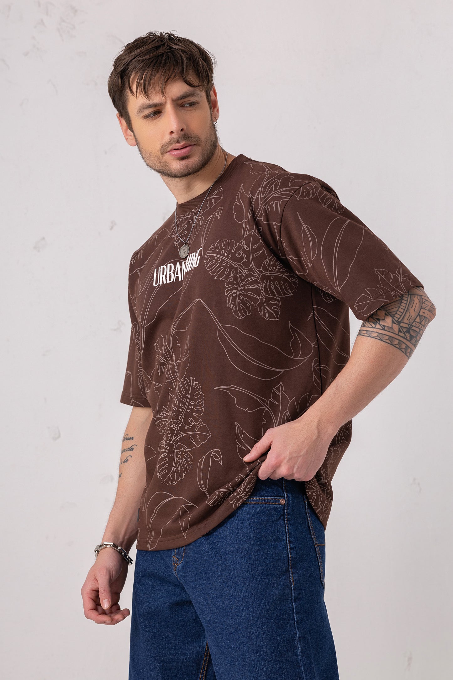 Leaf Print Oversized Graphic Tee