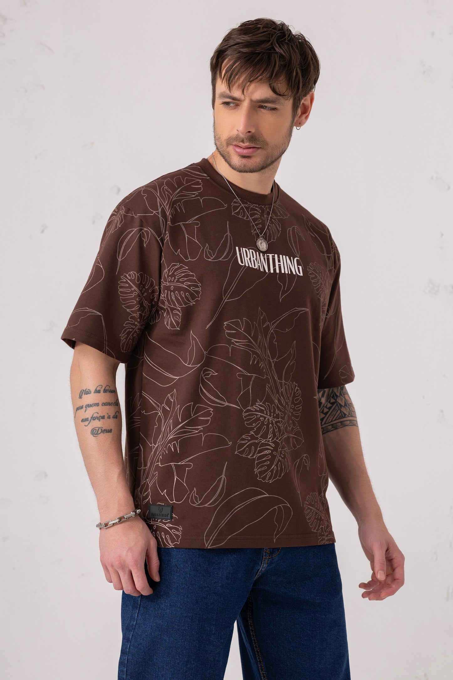 Leaf Print Oversized Graphic Tee