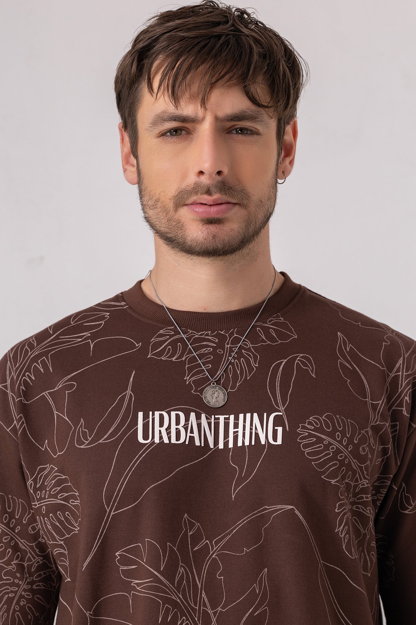Leaf Print Oversized Graphic Tee
