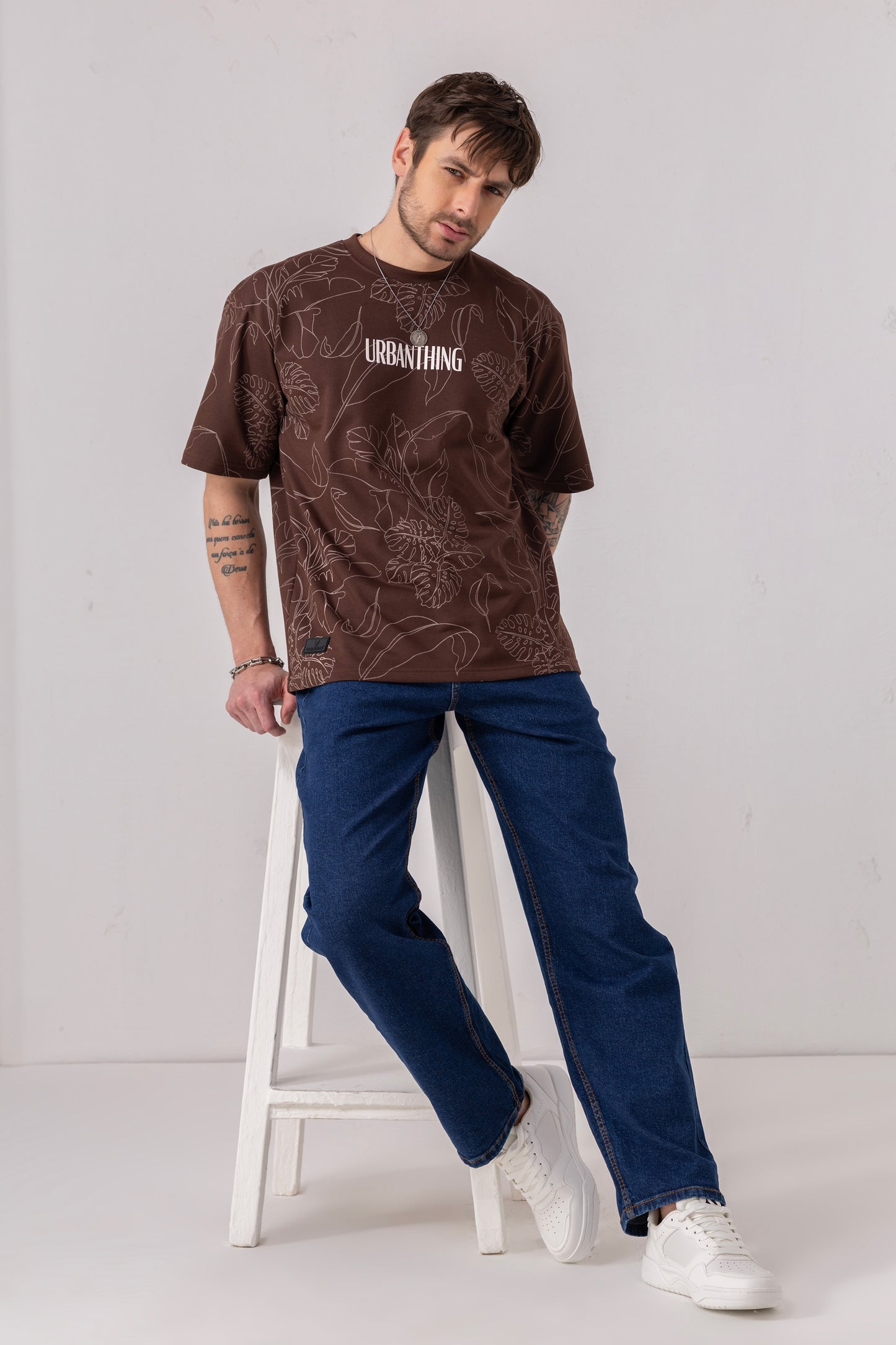 Leaf Print Oversized Graphic Tee