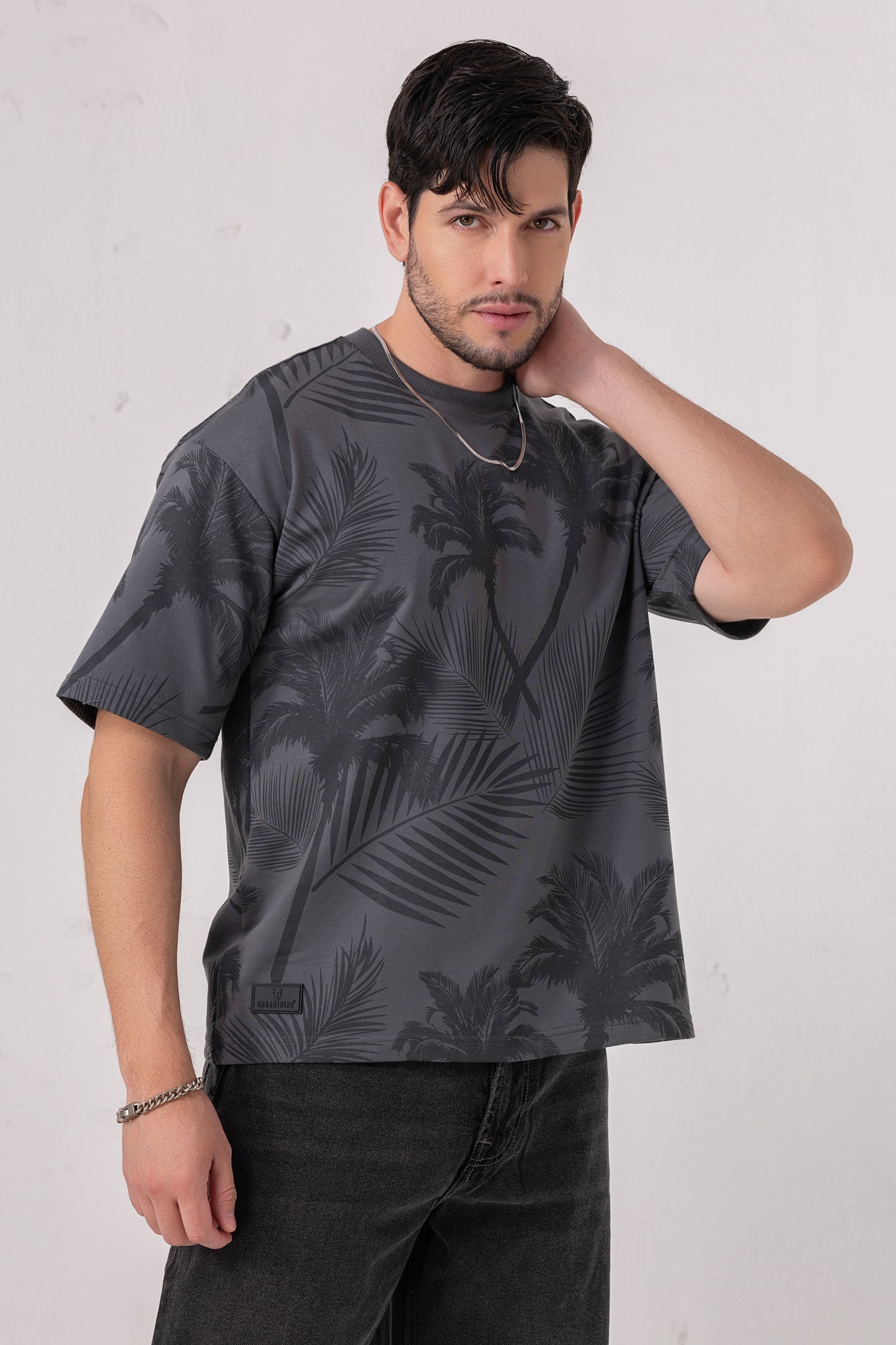 Palm Print All-Over Oversized Tee