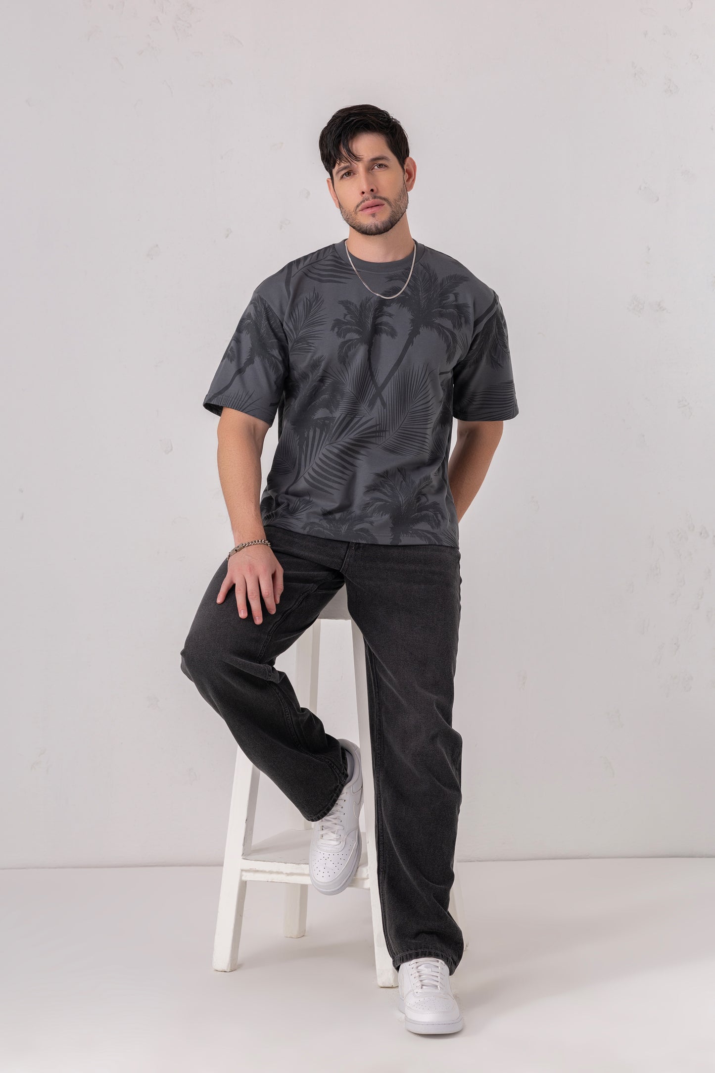 Palm Print All-Over Oversized Tee
