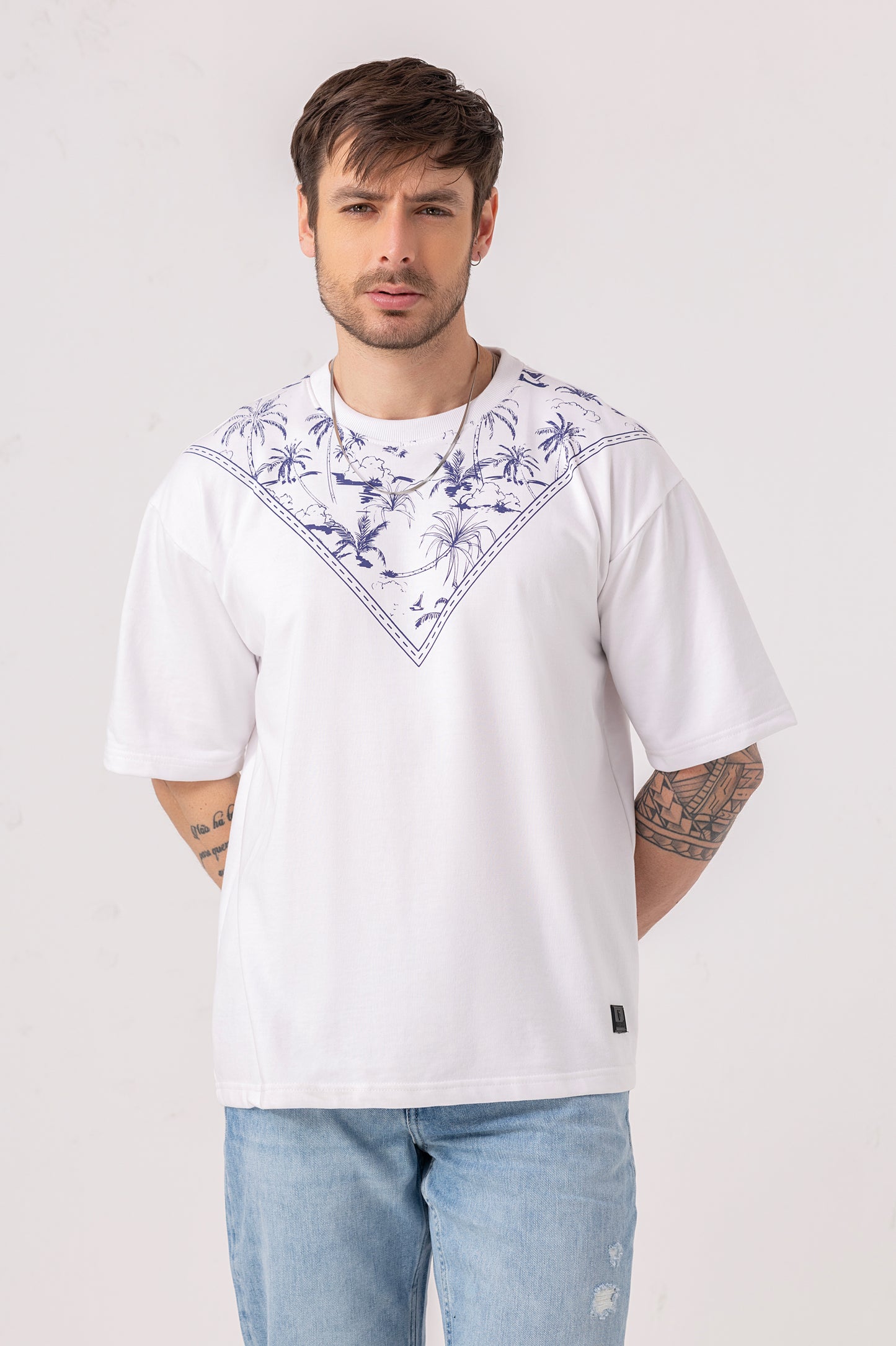 Coastal Neck Print Oversized T-Shirt