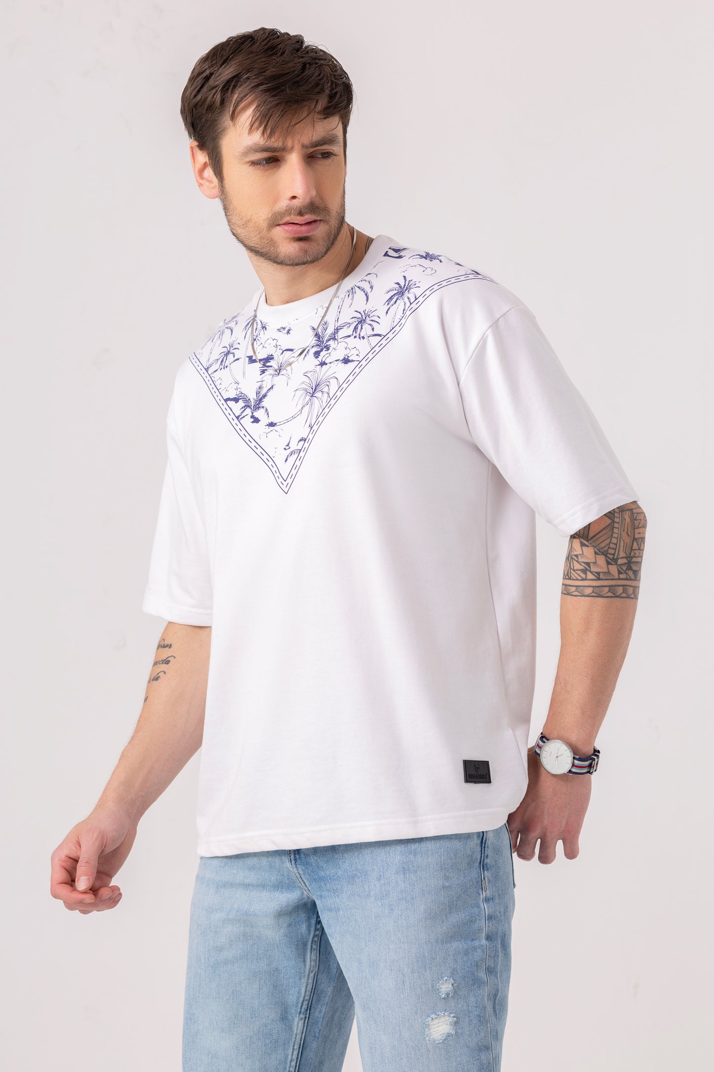 Coastal Neck Print Oversized T-Shirt