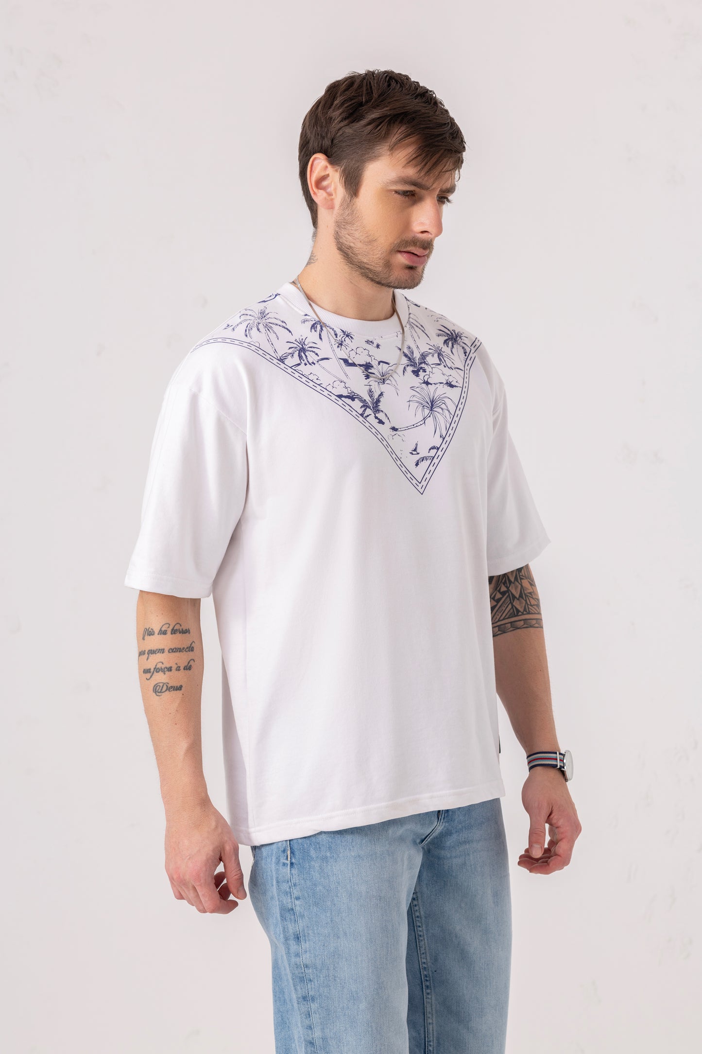 Coastal Neck Print Oversized T-Shirt