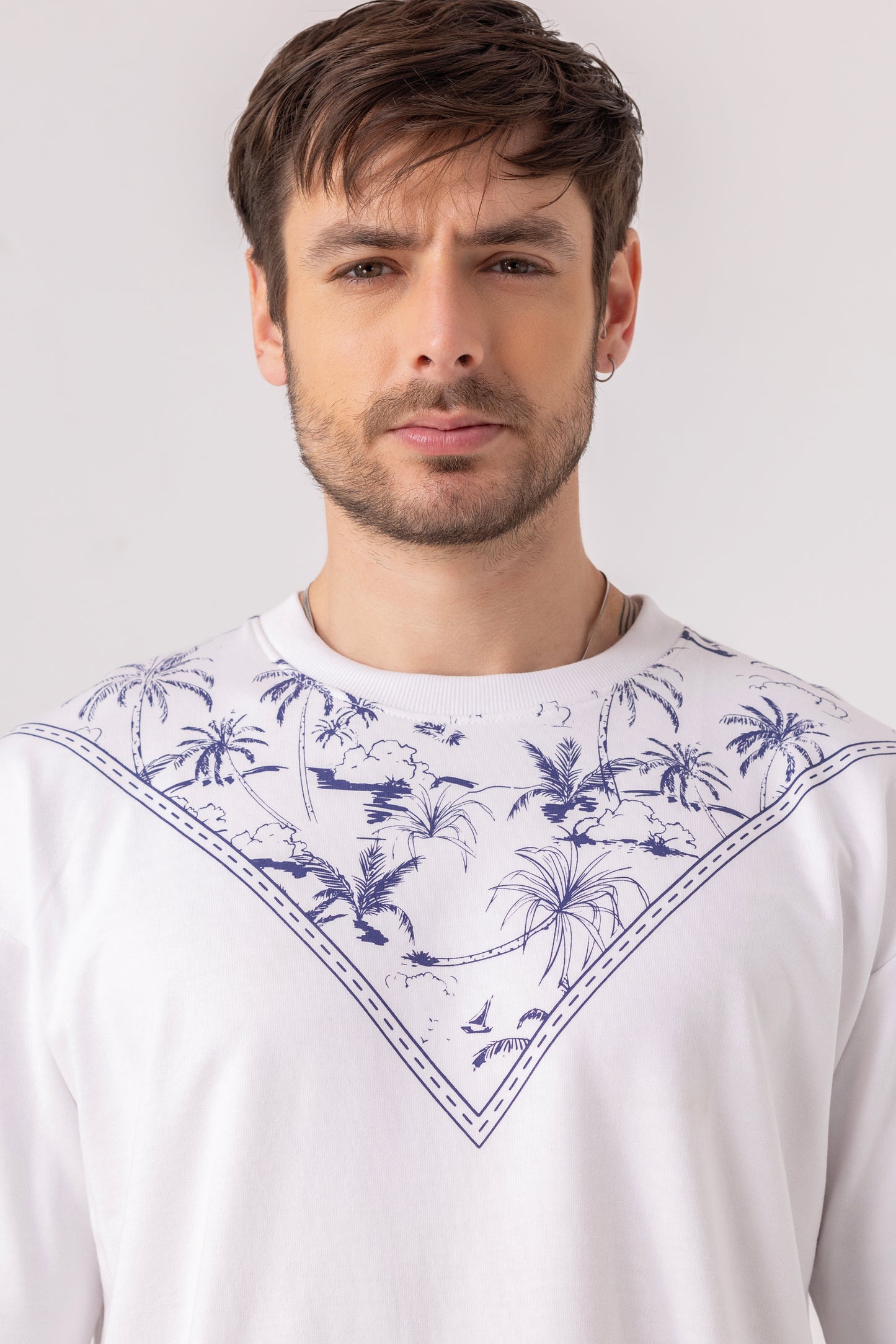 Coastal Neck Print Oversized T-Shirt