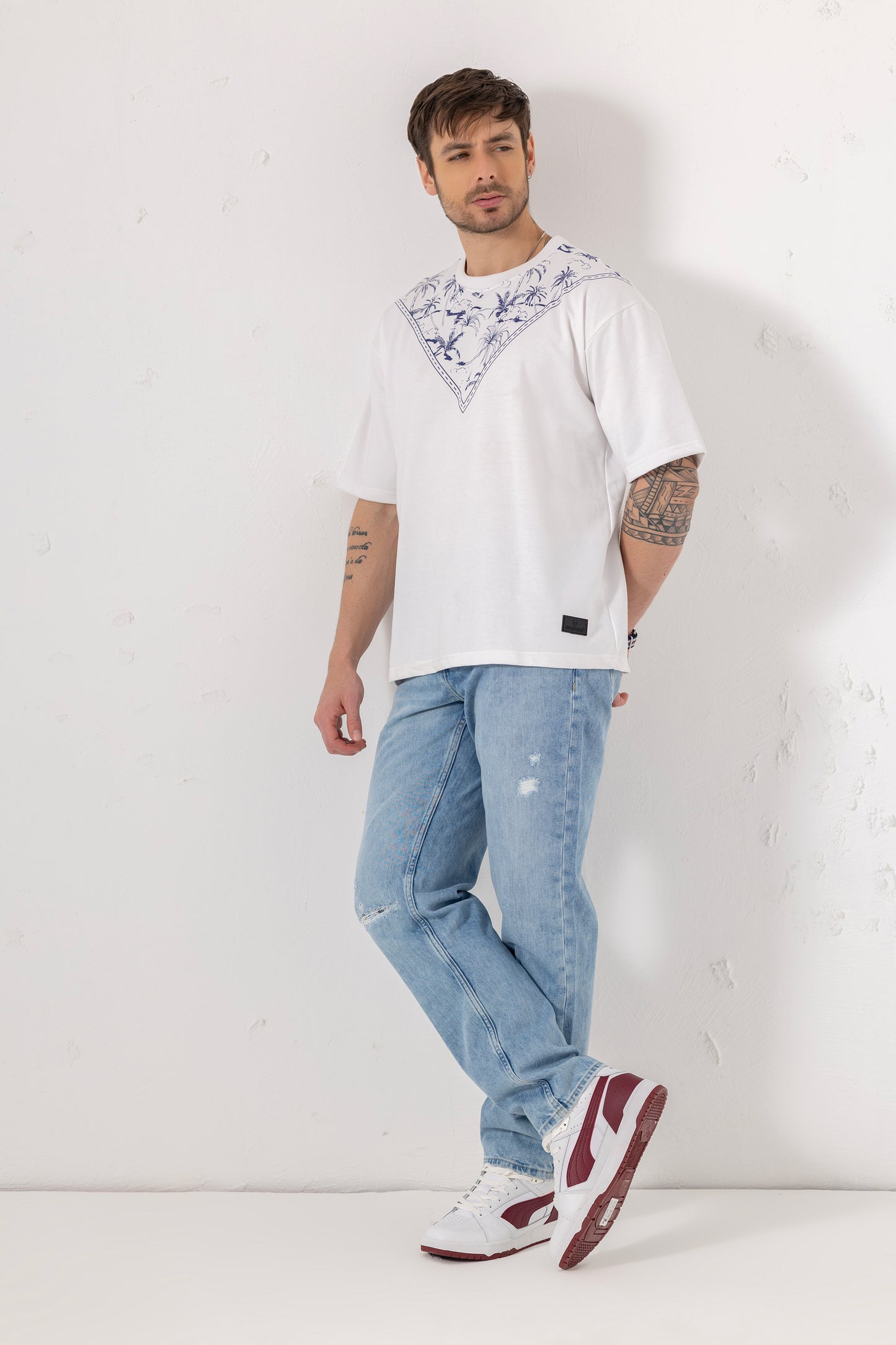 Coastal Neck Print Oversized T-Shirt